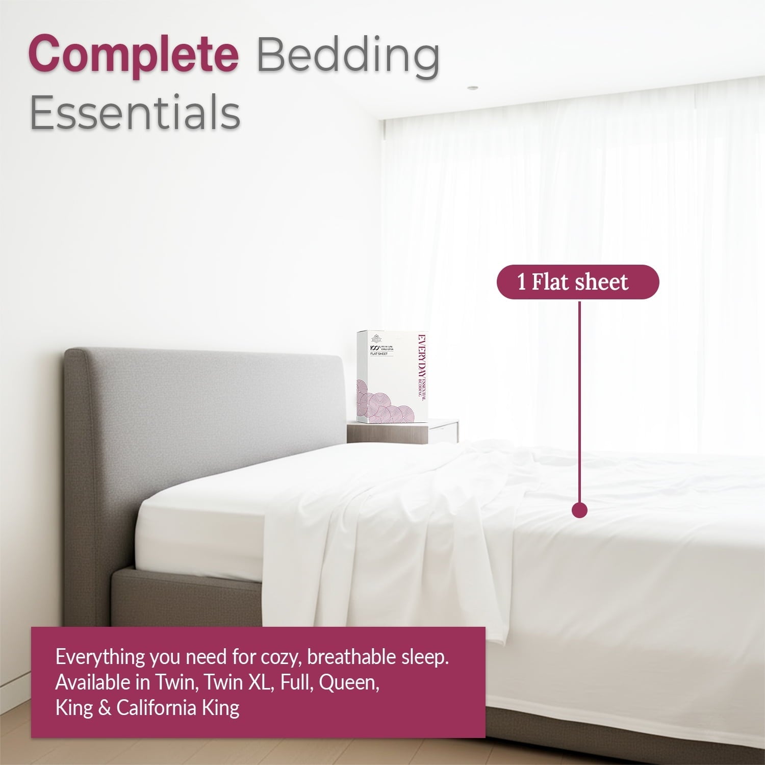 Premium Egyptian Cotton 100% Organic Cotton Percale Flat Sheet Twin Size - 1 PC Flat Sheet, White - Crisp, Cool and Strong Bed Linen, Top She... - Premium Ultra-Soft Pillowcase Pair for Sleeping Detail