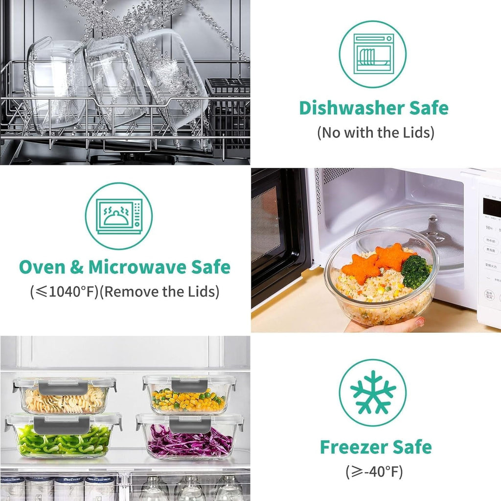 Playful Geometric 34pcs Glass Food Storage Containers with Lids Set, Airtight Meal Prep Containers (17 Containers & 17 Lids), Grey - Playful Star & Heart Shaped Geometric NeeDoh Detail