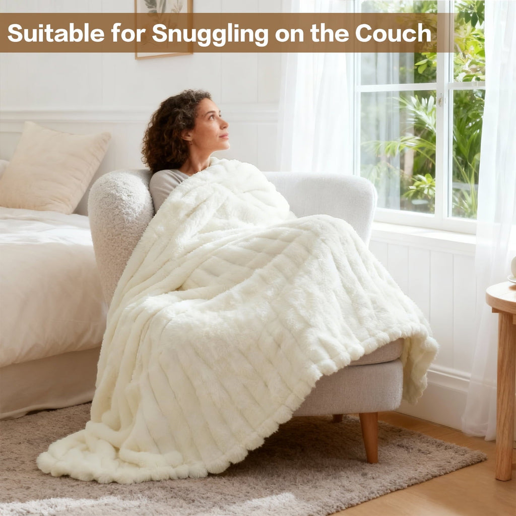 Reversible Sherpa White Fleece Throw Blanket for Couch, Super Soft Cozy Blankets and Throws, Decorative Fleece Blankets for Women Men G... - Cozy Fleece Throw Blanket for Couch & Bed Detail