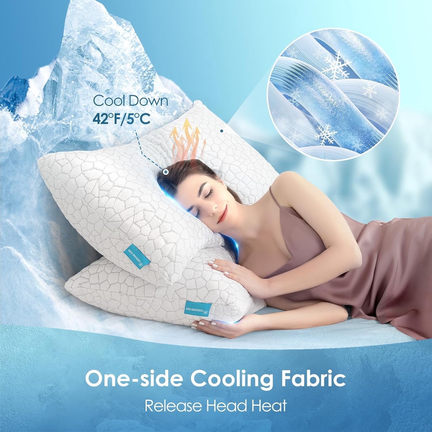 Fluffy Shredded Cooling Bed Pillows Queen Size Set of 2, Shredded Memory Foam Pillows for Sleeping 2 Pack, Adjustable Soft Firm Pillo... - Hotel Quality Plush Sleeping Pillows Detail