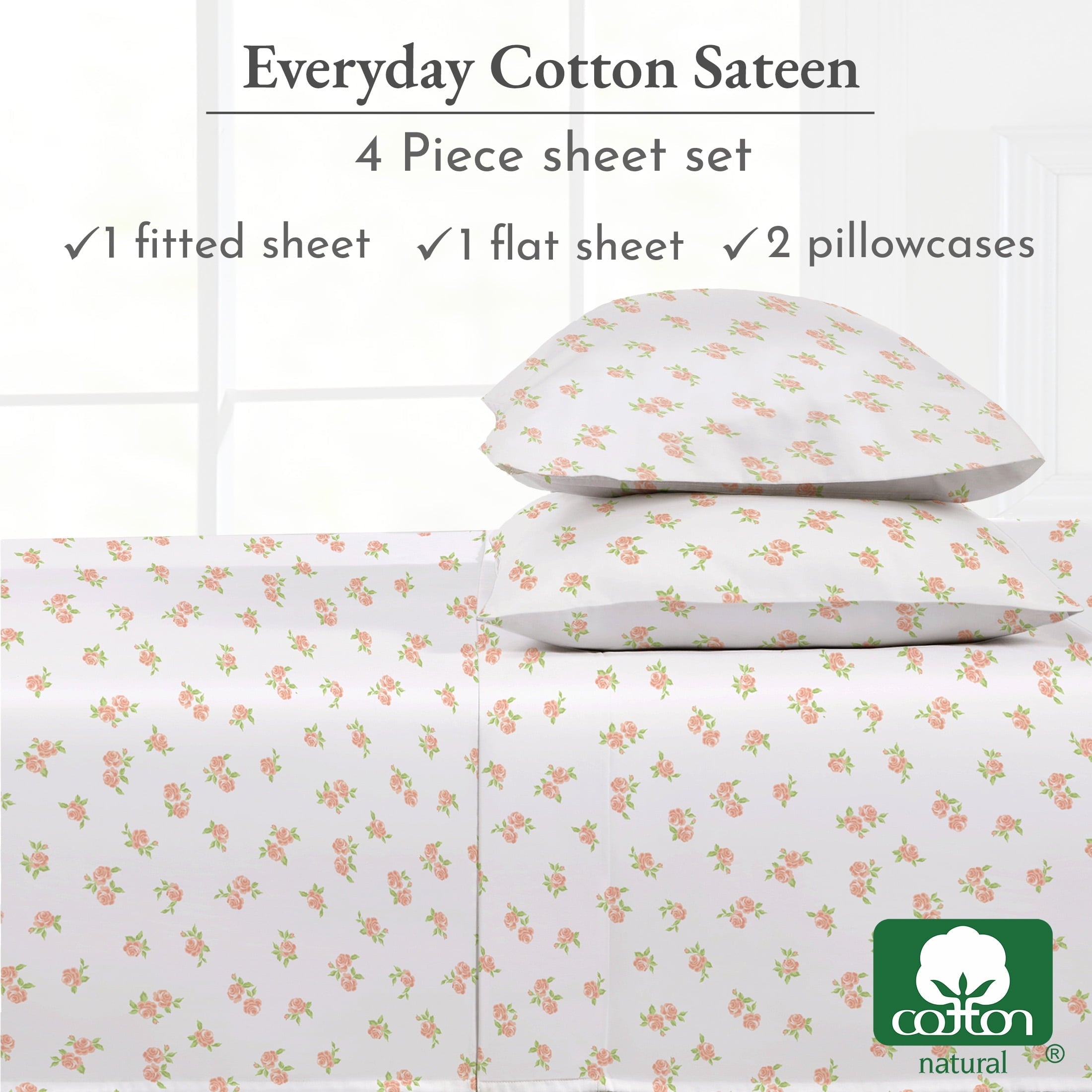Ultra-Soft 4 Piece Printed Floral Bed Sheets Queen Size Set - 100% Cotton Sheets Queen, Soft Sateen Bedsheets, Deep Pocket Queen... - Cooling Hotel Quality Bedding Sheets and Pillowcases Detail