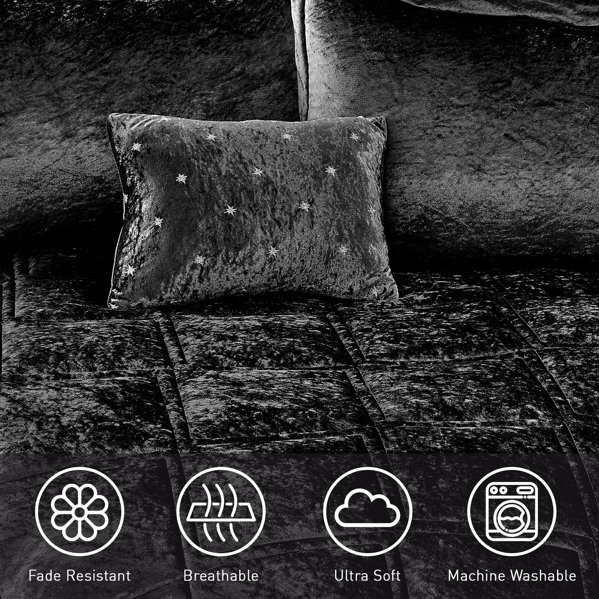 Heavyweight Warmth King/Cal King Size Comforter Sets, Velvet Bedding Comforter Set for All Seasons, Black Bedding Set with Decor Pillow - All-Season Down Alternative Comforter Insert Detail