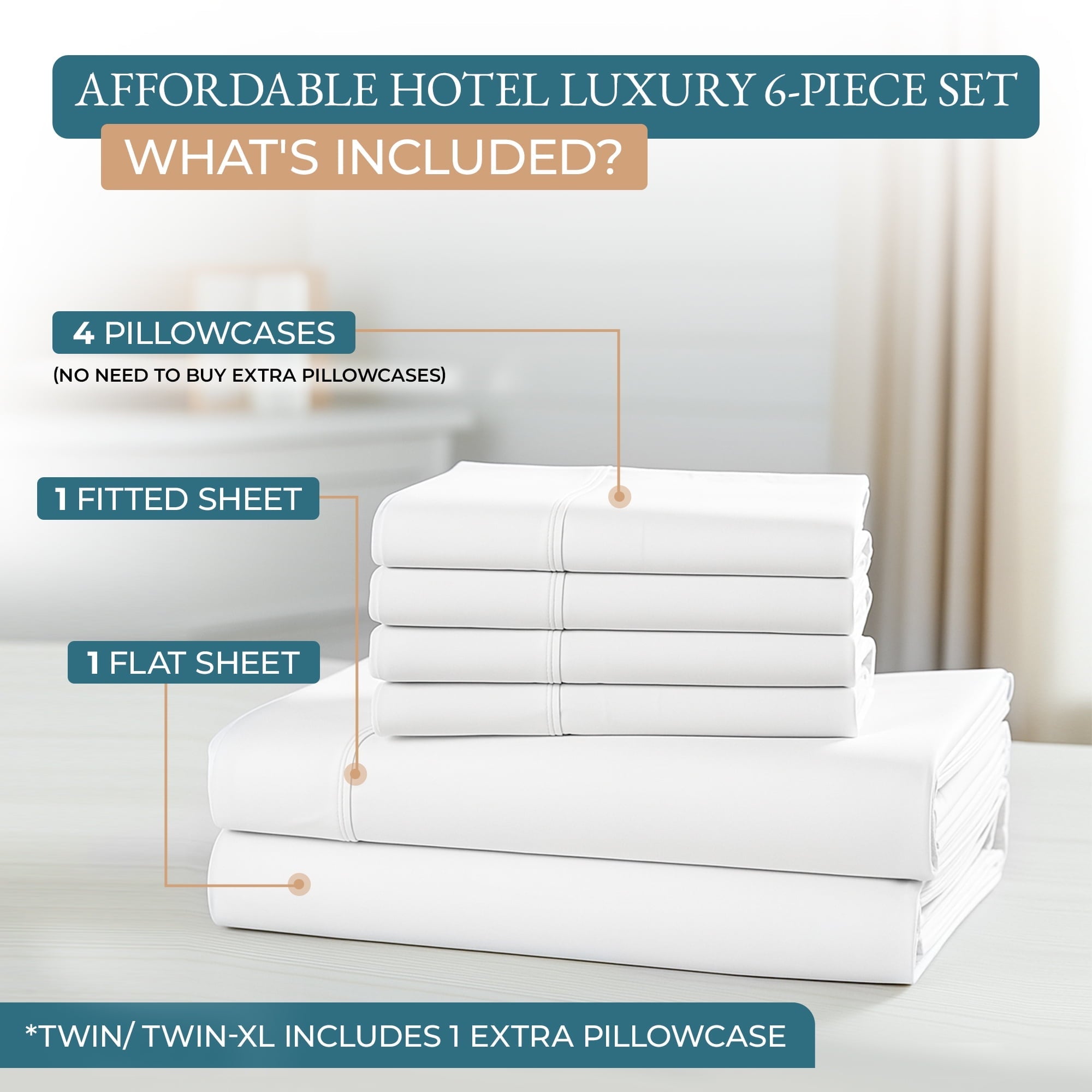 Cooling Sateen Bed Sheets Set – 6 Piece, 600 Thread Count, 100% Cotton Sheets, Hotel Luxury Sateen Finish, 15" Deep Pocket, Easy to ... - Luxury Bed Sheet Set with Deep Pockets Detail
