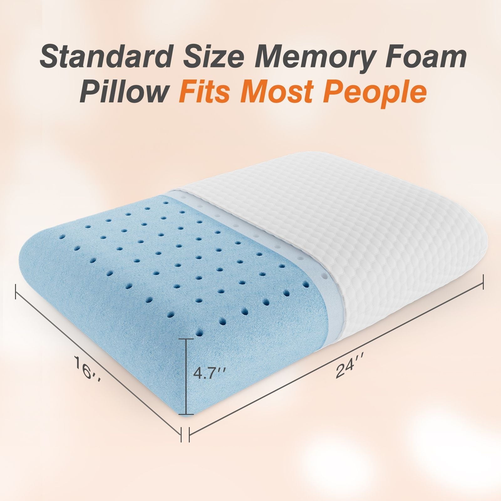 Decorative Plump Memory Foam Pillow, Standard Size Pillows for Sleeping, Bed Pillow Soft and Comfortable, 1 Pack - Orthopedic Shredded Foam Bed Pillow Set Detail