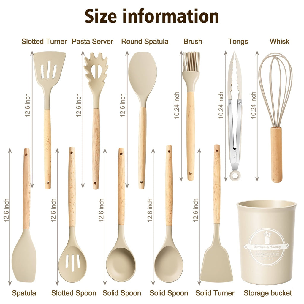 Heat-Resistant Silicone Cooking Utensils Set, Heat Resistant Kitchen Tools, 36 PCS Non-Stick Silicone Cooking Kitchen Utensils, Khaki - Heat-Resistant Silicone Cooking Spatula Turner Detail
