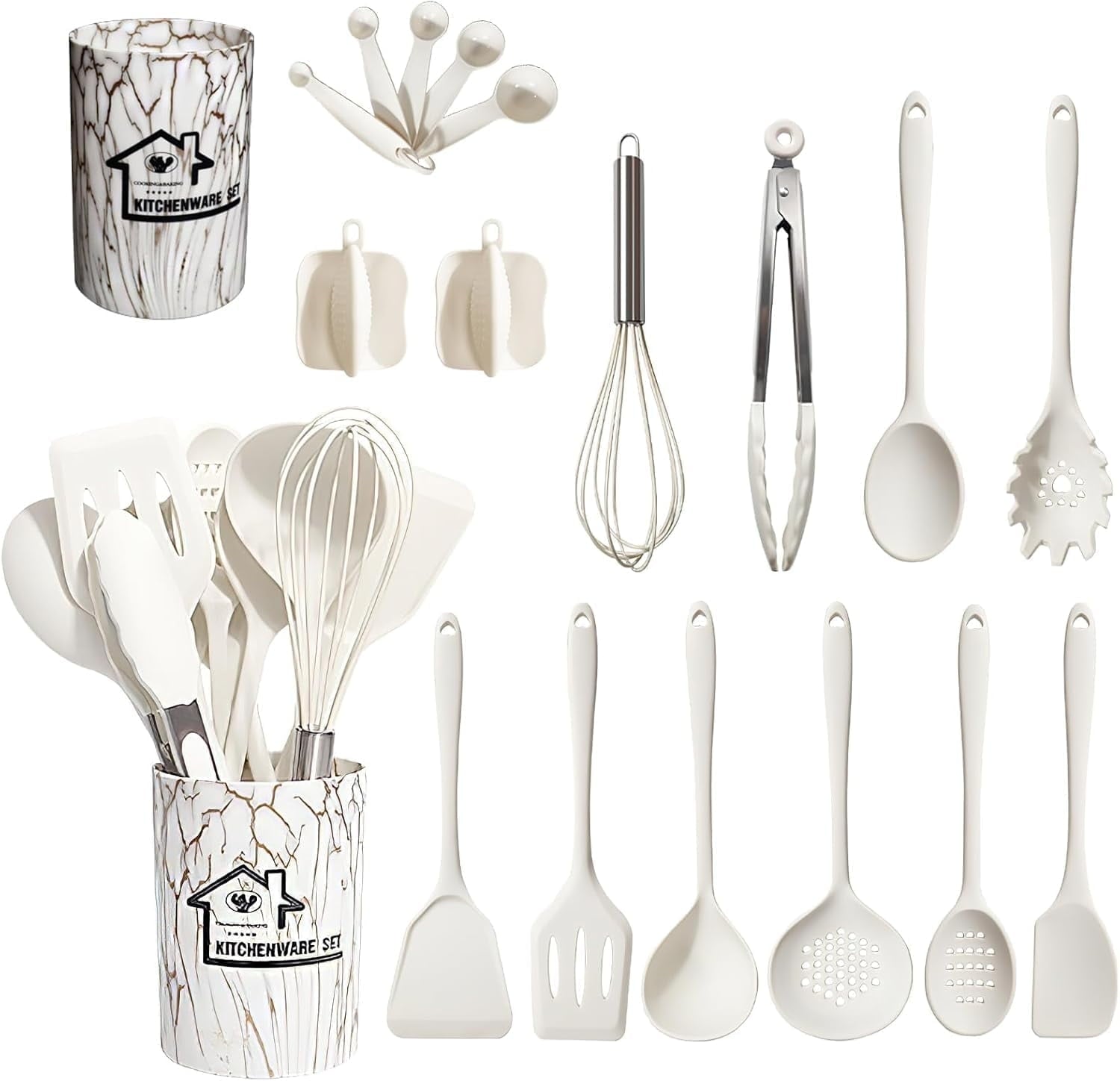 Premium Silicone Silicone Cooking Utensils Set - 446°F Heat Resistant Kitchen Utensils,Turner Tongs,Spatula,Spoon,Brush,Whisk,Kitchen ... - Premium Stainless Steel Cooking Utensil for Non-Stick Pots - Default Title