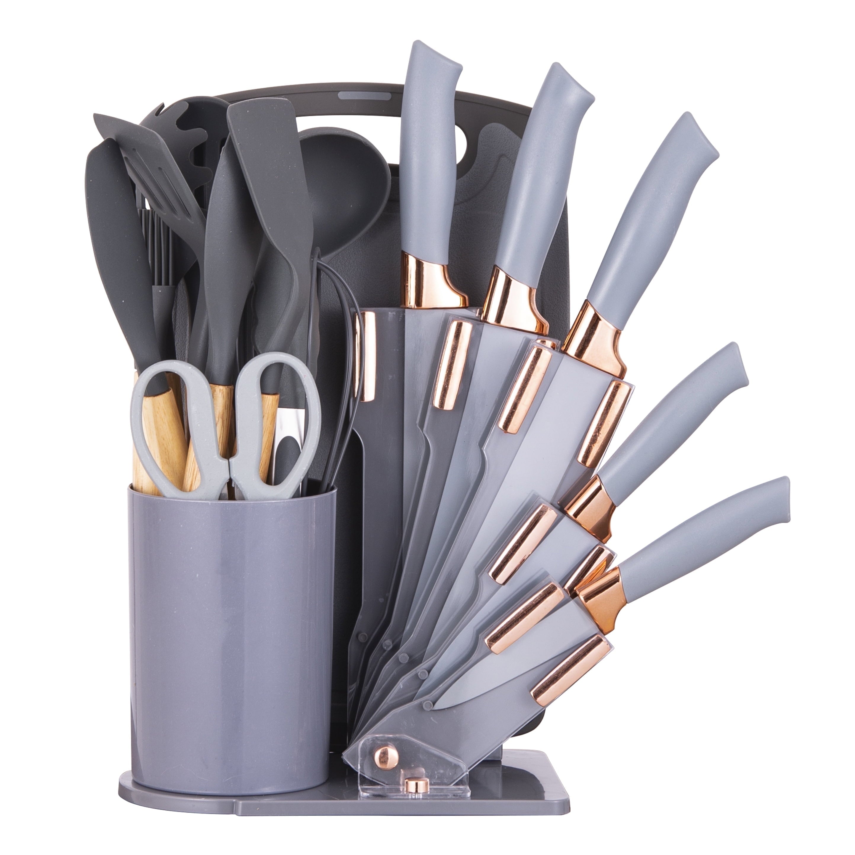 Ergonomic Cooking 19-Piece Silicone Kitchen Utensil & Knife Set - Heat-Resistant Cooking Tools Non-Stick Safe Gift for Mom or Wo... - Ergonomic Kitchen Tongs and Cooking Spoon Utensil - Default Title