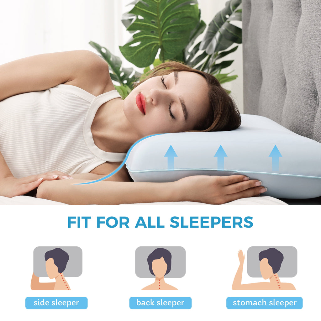 Decorative Plump Memory Foam Pillow, Cooling Gel Bed Pillow, Queen, Blue - Ergonomic Memory Foam Pillow for Neck Pain Support Detail