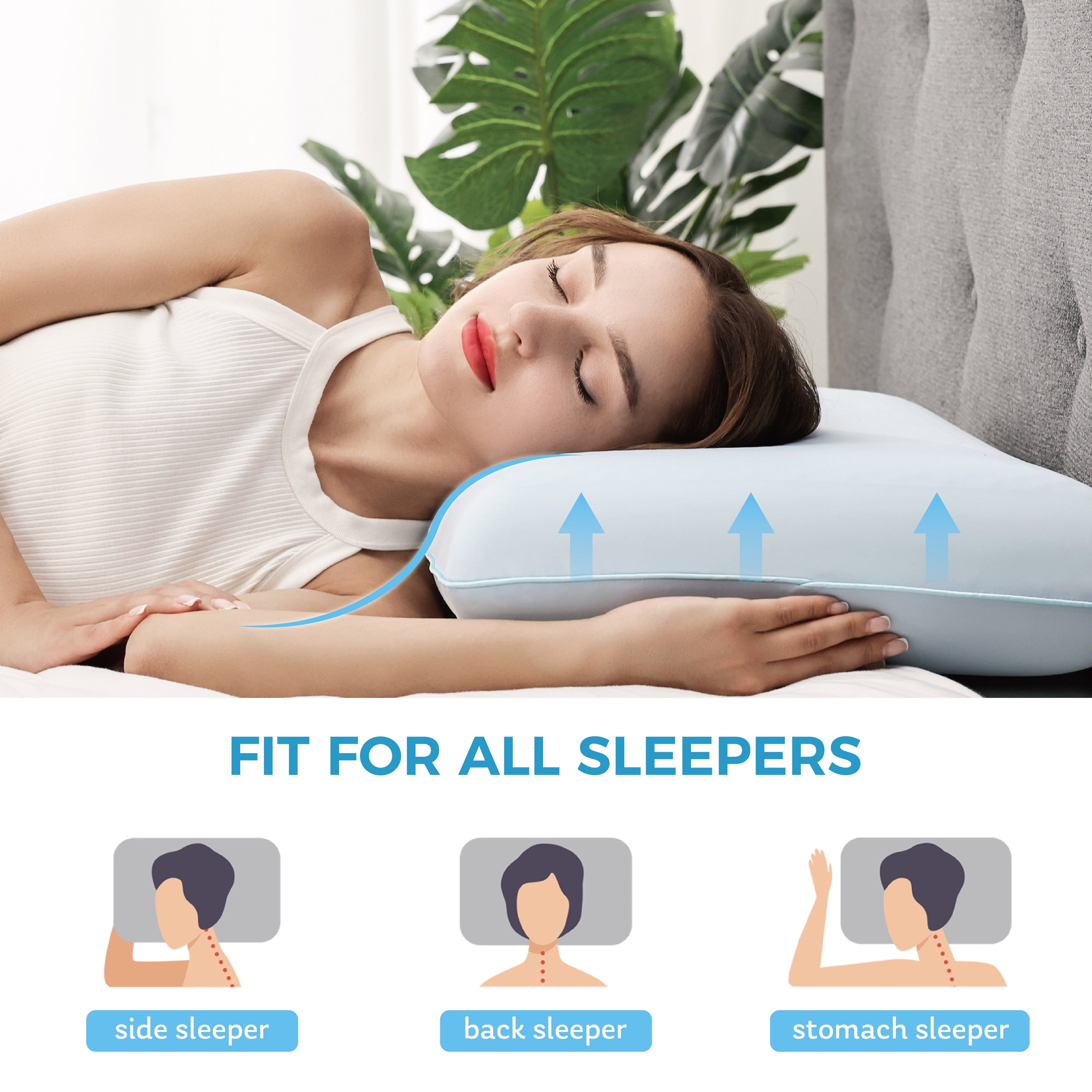 Decorative Plump Memory Foam Pillow, Cooling Gel Bed Pillow, Queen, Blue - Ergonomic Memory Foam Pillow for Neck Pain Support Detail