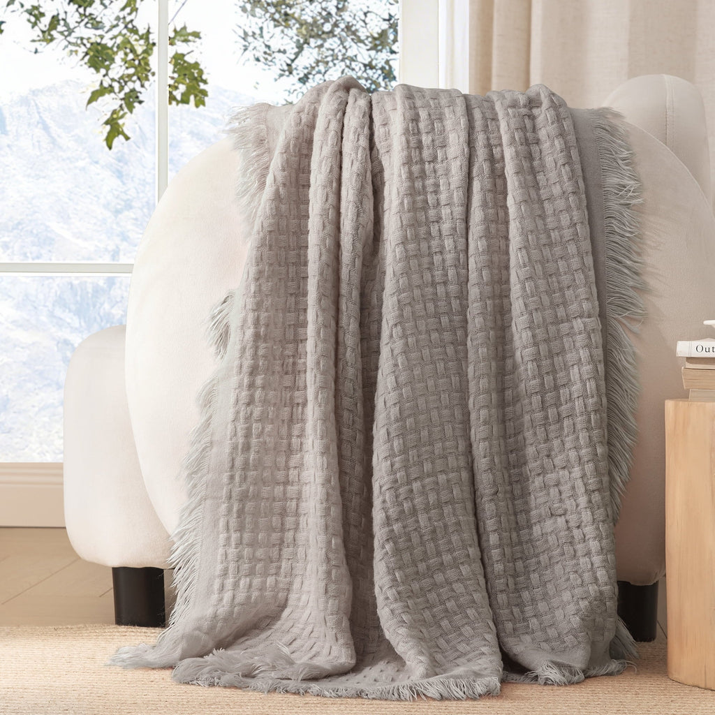 Lightweight Warm Knitted Throw Blanket with Fringes for Couch, Soft and Warm Textured Throw for All Season, Lightweight Breathable Roo... - Cozy Fleece Throw Blanket for Couch & Bed Detail