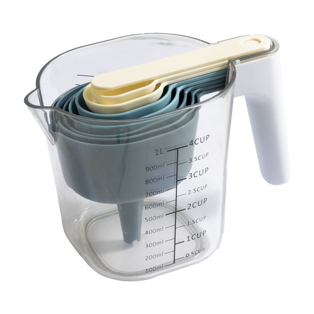 Premium Kitchen 9-Piece Stackable Measuring Set Kitchen Tools for Cooking, 7.48" L, Blue - Multi-Functional Manual Food Chopper & Slicer Detail