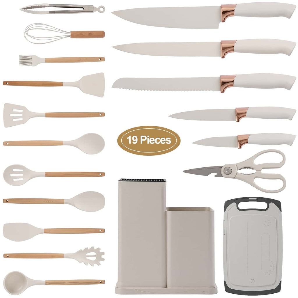 Professional Grade Kitchen Utensils Set for Cooking, 11 Cooking Utensils, 6 Knife set Beige,3 Utensil Sets,utensilios de cocina - High-Precision Culinary Tool for Baking & Cooking - Default Title