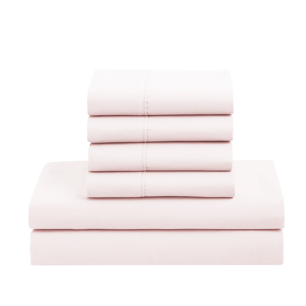 Hypoallergenic Cloud Supreme 7 Piece Bed-In-A-Bag All Season Solid Comforter & Sheet Set, Full, Pale Pink - Luxurious Quilted Duvet Cover Set Detail