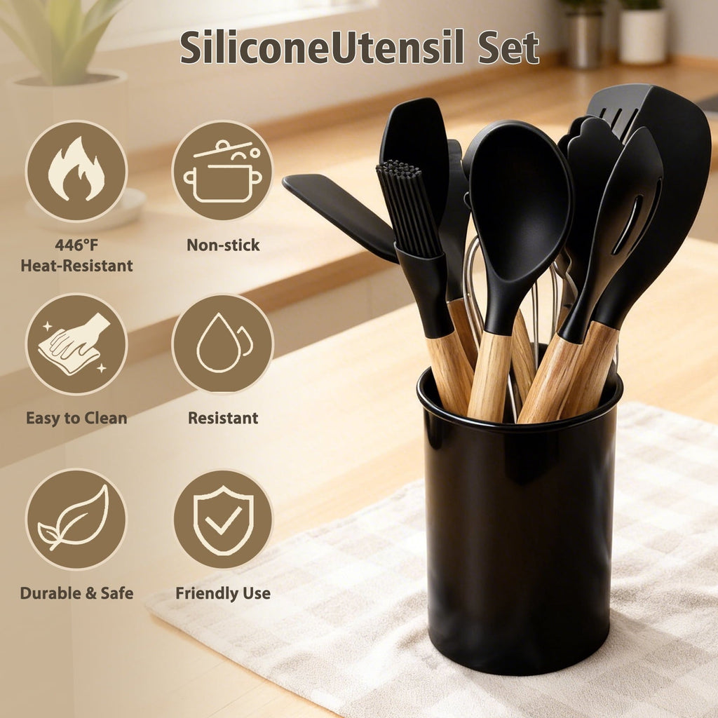 Chef-Quality Silicone Cooking Utensils Set, Heat Resistant Kitchen Cooking Utensils Set, 12 PCS Handle Silicone Kitchen Gadgets Ut... - High-Precision Culinary Tool for Baking & Cooking Detail