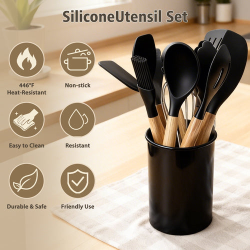 Chef-Quality Silicone Cooking Utensils Set, Heat Resistant Kitchen Cooking Utensils Set, 12 PCS Handle Silicone Kitchen Gadgets Ut... - High-Precision Culinary Tool for Baking & Cooking Detail