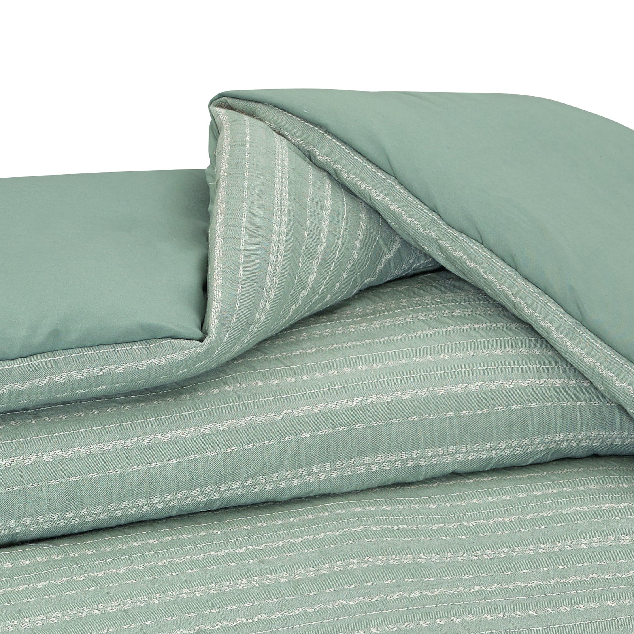 Hypoallergenic Cloud Crafted Woven 3-Piece Comforter Set, Green River, Full Queen, All Ages - Luxurious Quilted Duvet Cover Set Detail