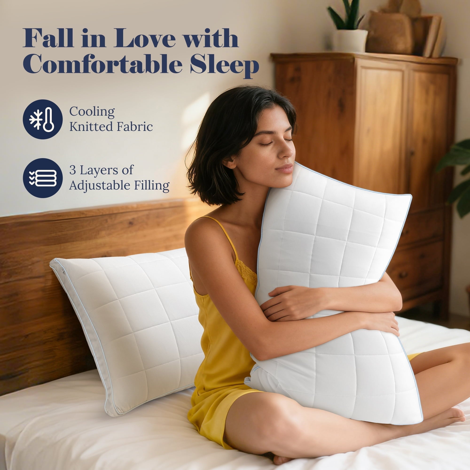 Ergonomic Memory Foam Cooling Adjustable Pillow, Luxury Queen Size Bed Pillows Hotel Collection - Soft Firm Pillows for bed - Hotel Quality Plush Sleeping Pillows Detail