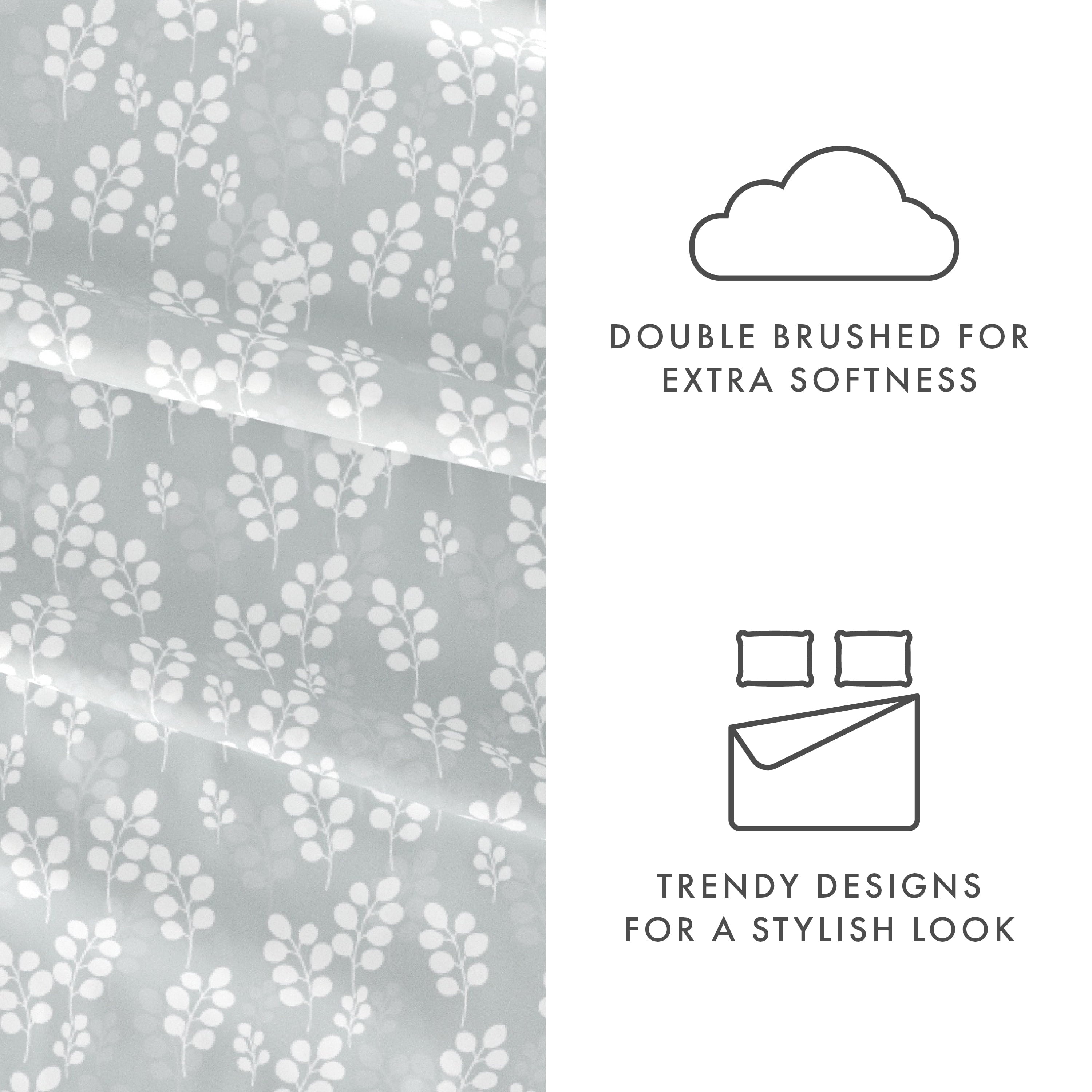 Ultra-Soft 4 Piece Pattern Microfiber Bed Sheets Set, Gray Wheat, Full - Luxury Bed Sheet Set with Deep Pockets Detail