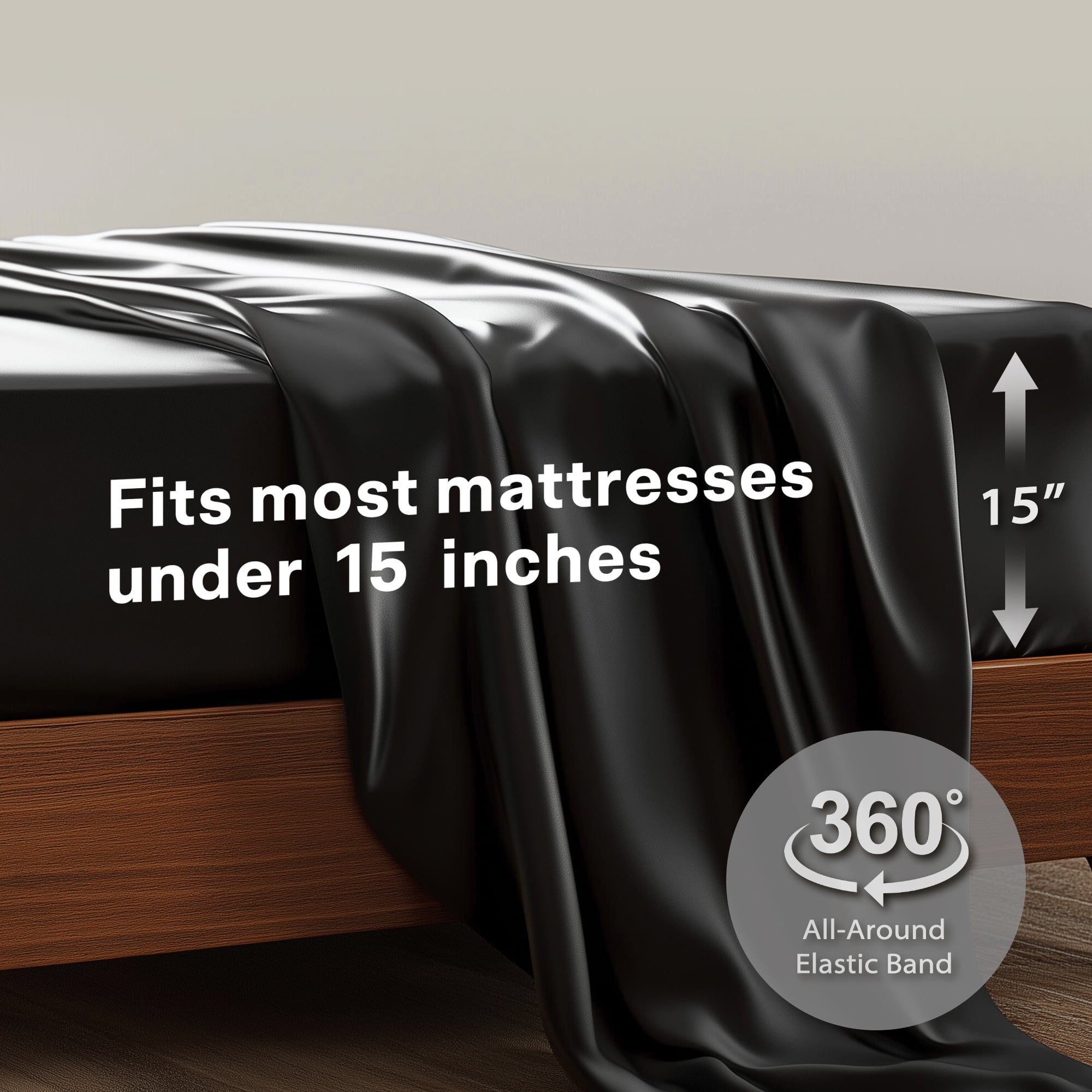 Breathable Luxury Queen Silk Black Bed Sheet Set,4 Pieces 1800 Microfiber 2 Pillowcase 20"x30" - Premium Ultra-Soft Pillowcase Pair for Sleeping Detail