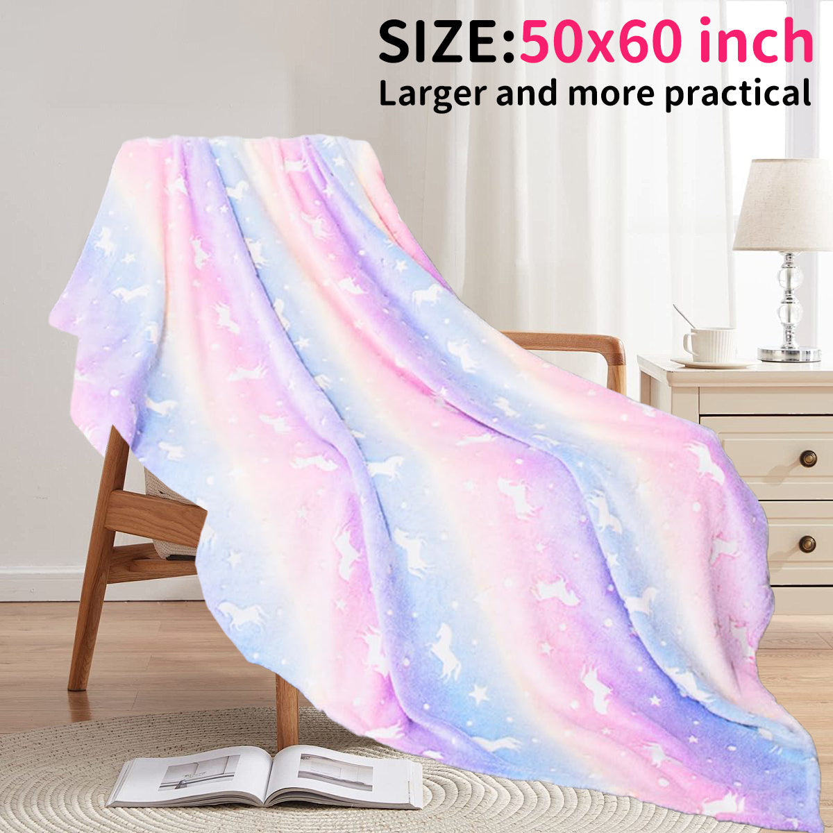 Reversible Sherpa Glow in The Dark Pony Blanket for Kids, 50"x60" Soft Cozy Luminous Flannel Blanket, Christmas Birthday Gift for Girls... - Super Soft Reversible Sherpa Flannel Blanket Detail