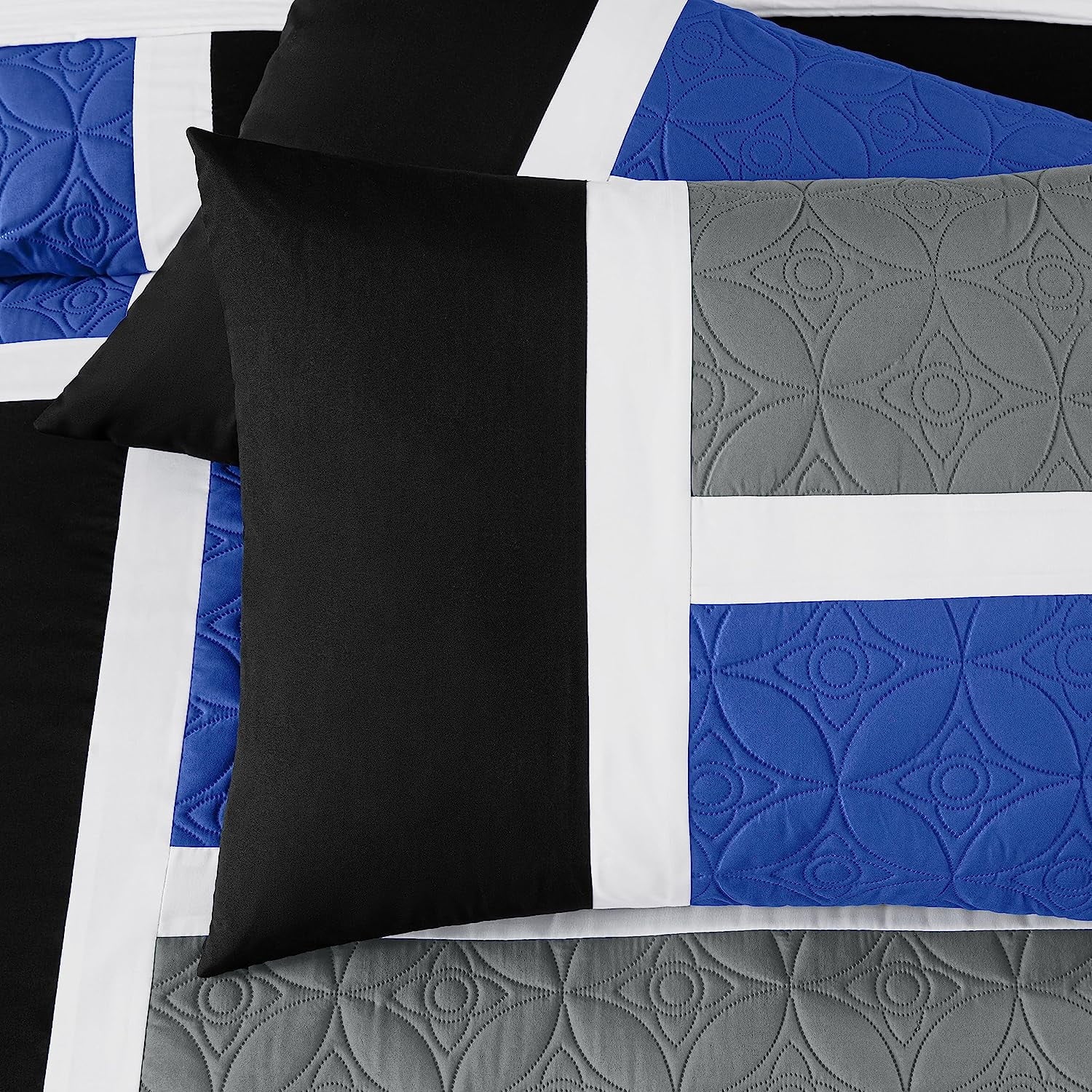 All-Season Bernard 7-Piece Full Bed in a Bag Comforter Set with Sheets, Lightweight Comforter Blue Black Gray Patchwork Quilted ... - Hypoallergenic Ultra-Fluffy Quilt for Winter Detail