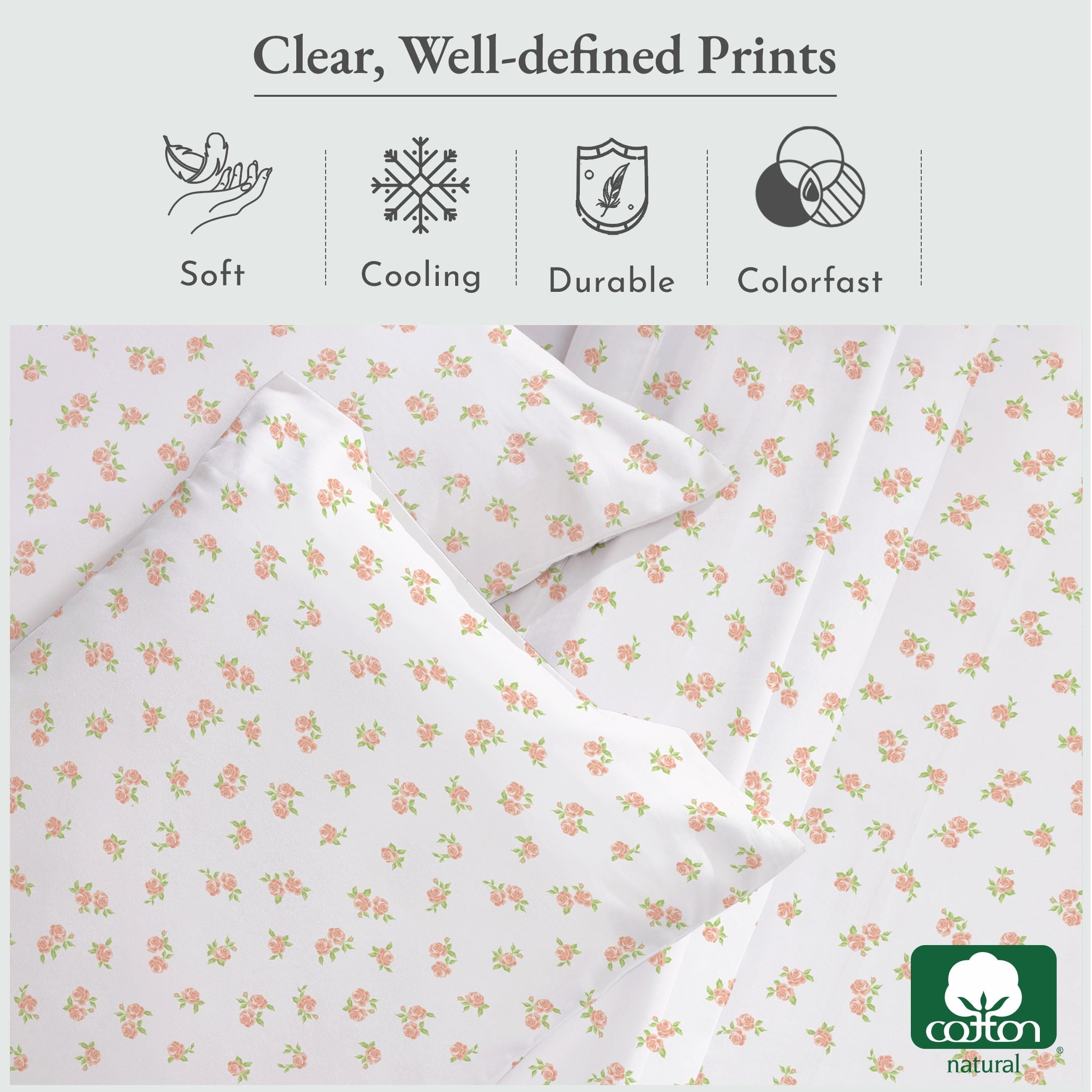 Ultra-Soft 4 Piece Printed Floral Bed Sheets Queen Size Set - 100% Cotton Sheets Queen, Soft Sateen Bedsheets, Deep Pocket Queen... - Cooling Hotel Quality Bedding Sheets and Pillowcases Detail