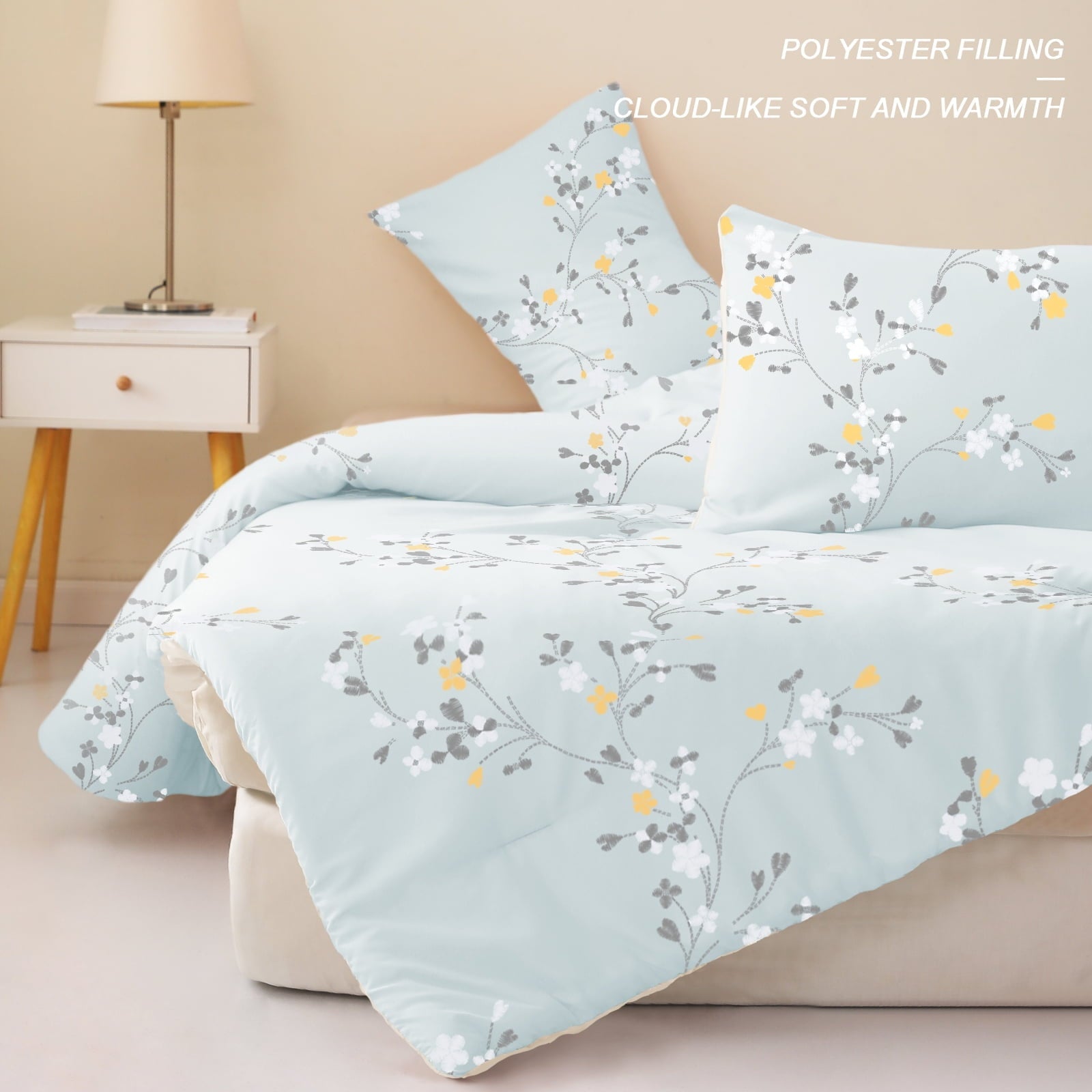 Fluffy Down Alternative 3-Piece Floral King Size Comforter Set, Microfiber Bedding Down Alternative Comforter for All Seasons with 2 Pillow S... - Hypoallergenic Ultra-Fluffy Quilt for Winter Detail