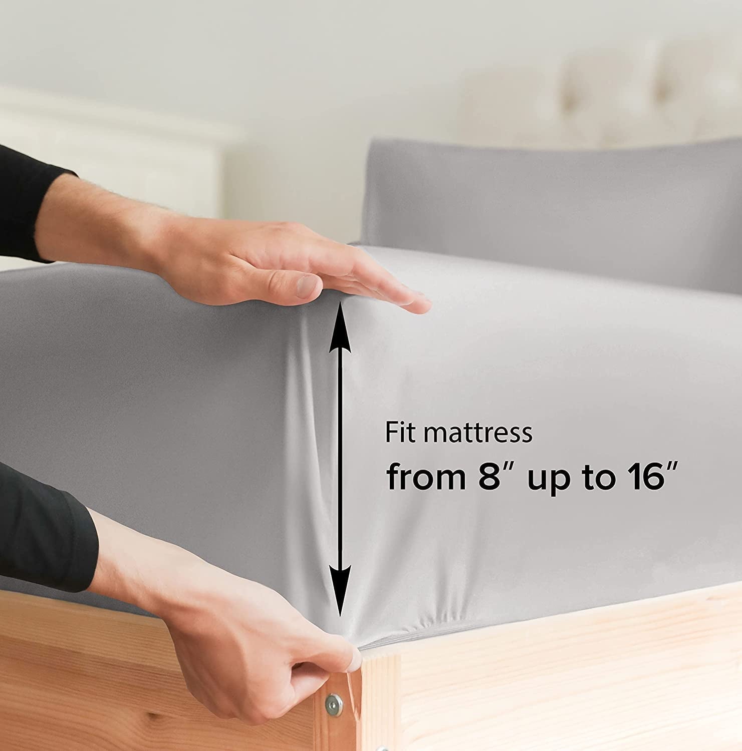 Cooling Sateen 4-Piece 400 Thread Count Cotton Sheet Set - King Size 100% Cotton Sateen Bed Sheets Fits 18"-24" Mattresse... - Luxury Bed Sheet Set with Deep Pockets Detail