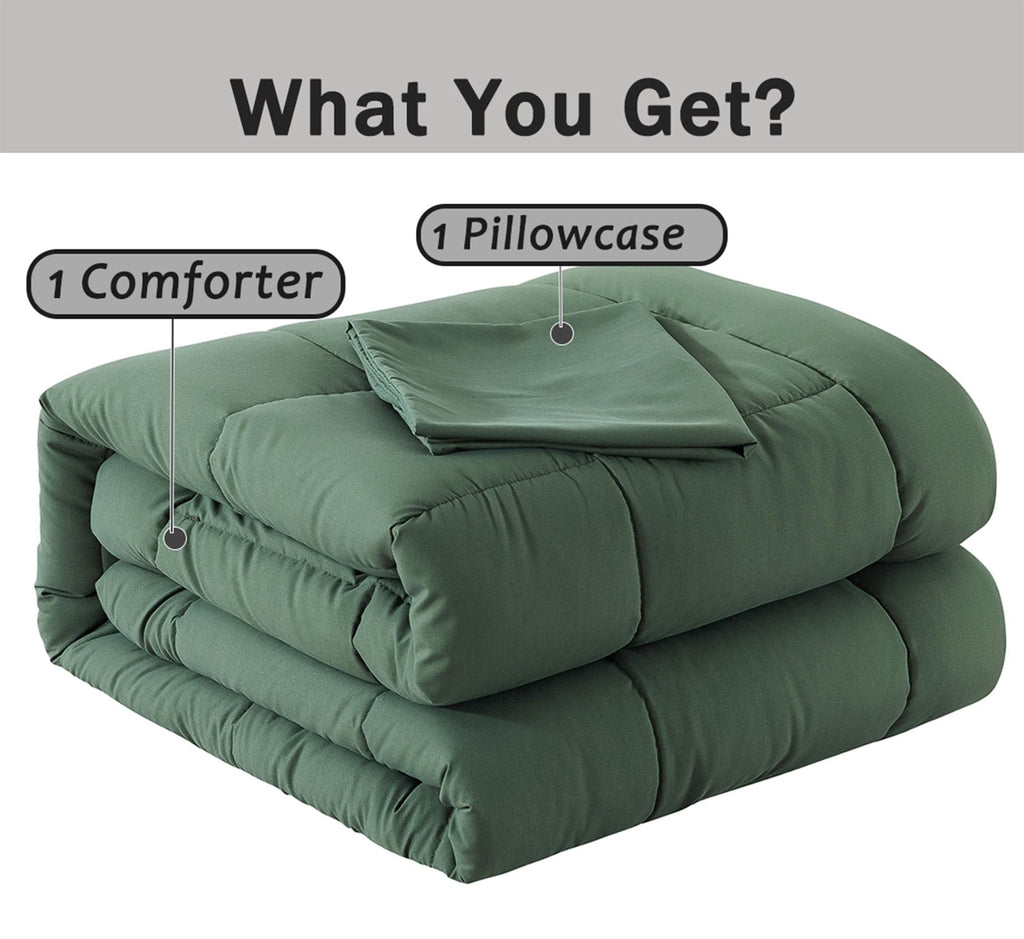 Heavyweight Warmth 3-Piece Twin Size Comforter Set, Green Down Alternative Reversible Bedding Set, All-Season Quilted Soft Comforter wit... - Hypoallergenic Ultra-Fluffy Quilt for Winter Detail