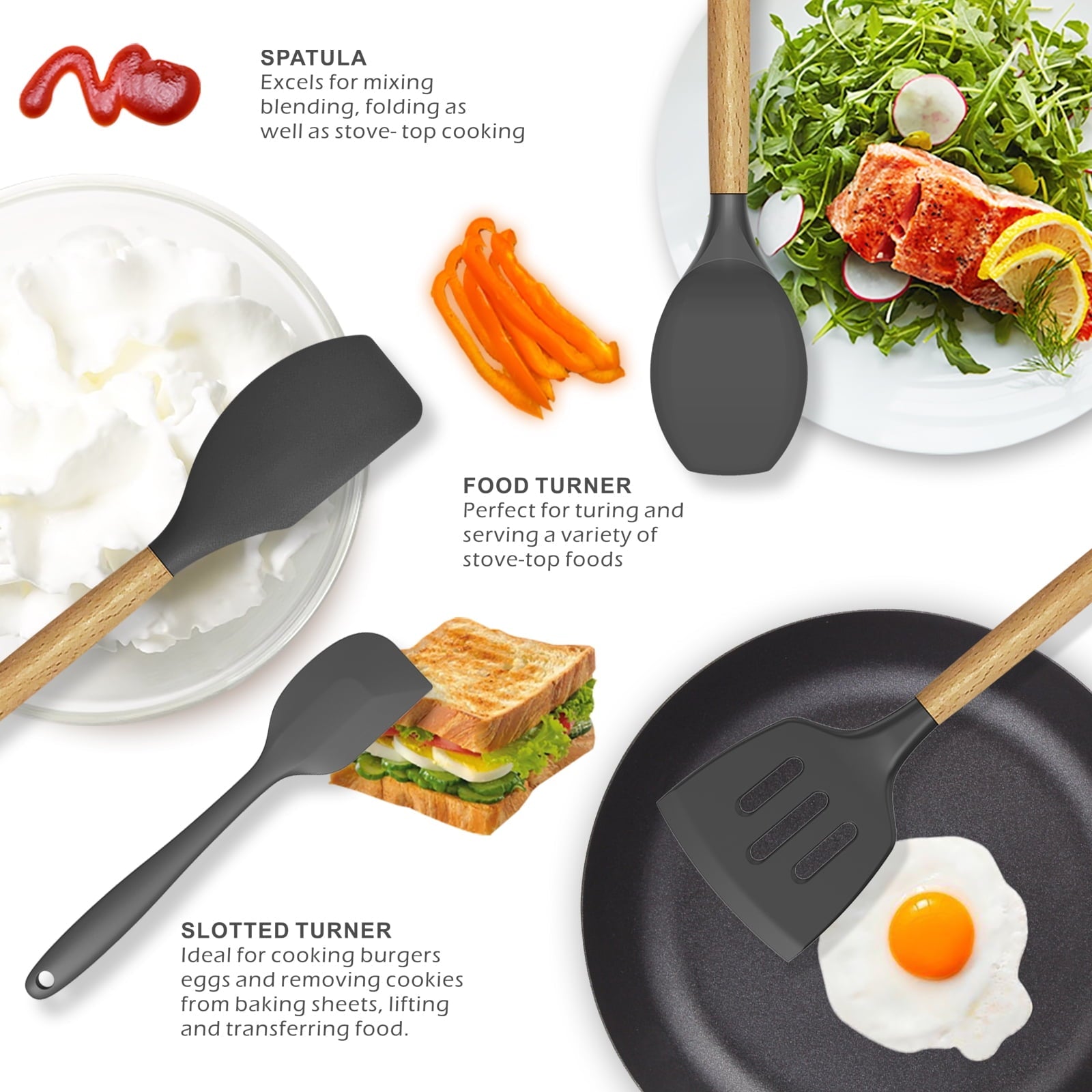 Seamless One-Piece Silicone Cooking Utensils Set - 446°F Heat Resistant Silicone Kitchen Utensils for Cooking,Kitchen Utensil Spatula Se... - Durable Turner & Ladle Utensil Set for Home Chefs Detail