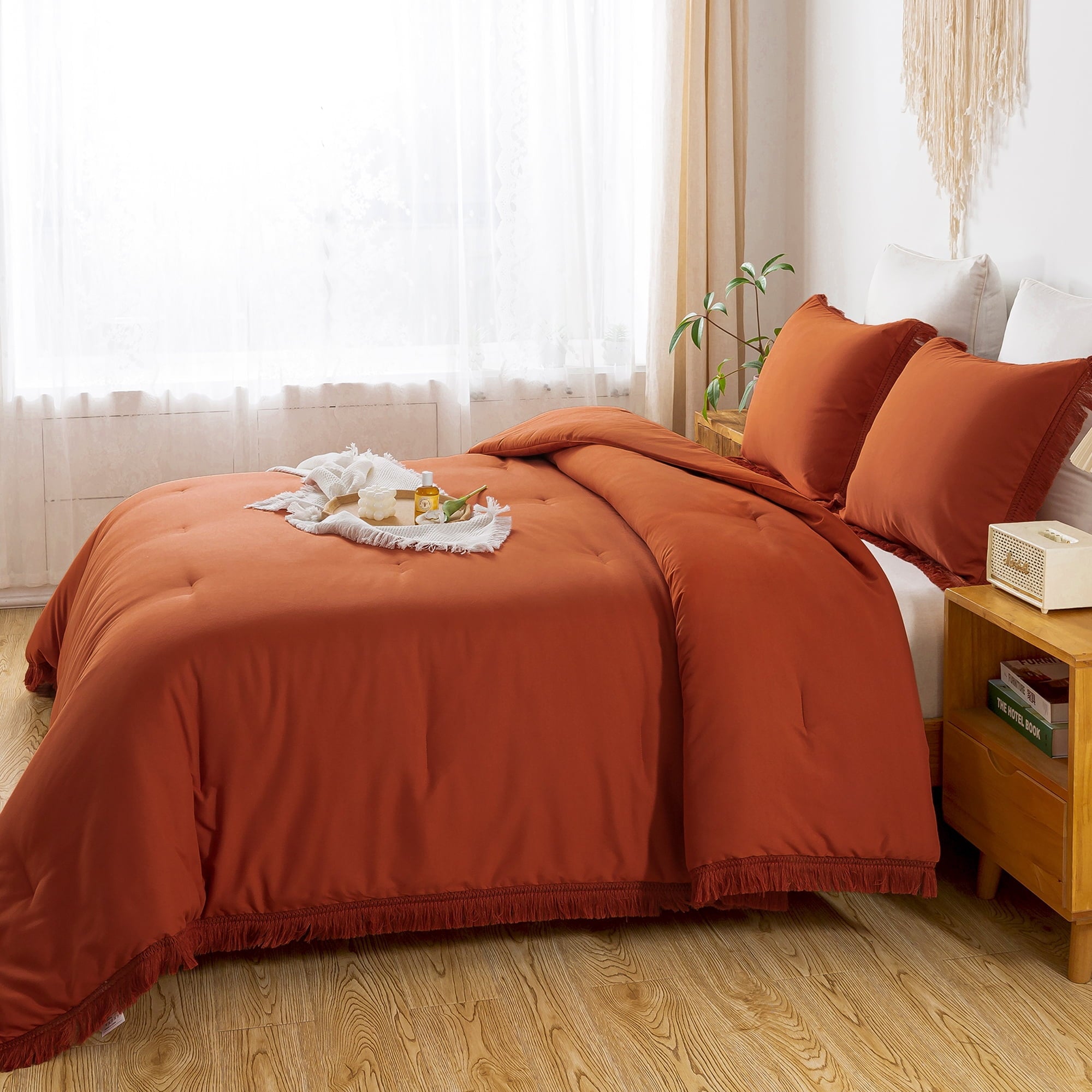 Heavyweight Warmth King Size Comforter Sets Burnt Orange, 3 Pieces Soft Fluffy Boho Bedding Comforter Sets for King Bed, All Season Terr... - Luxurious Quilted Duvet Cover Set Detail