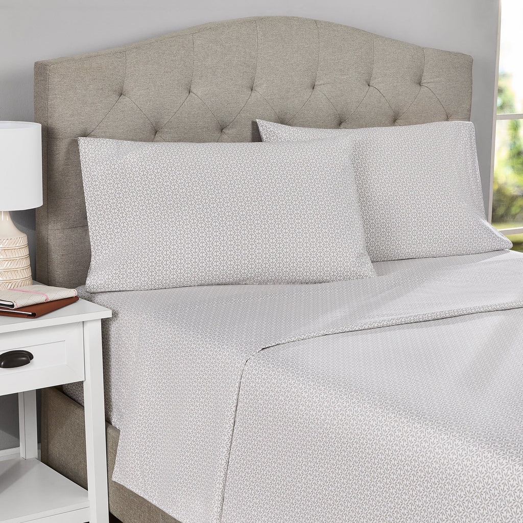 Wrinkle-Resistant 3-Piece 300 Thread Count Grey Flake Cotton Blend Bed Sheet Set, Twin XL - Premium Ultra-Soft Pillowcase Pair for Sleeping Detail