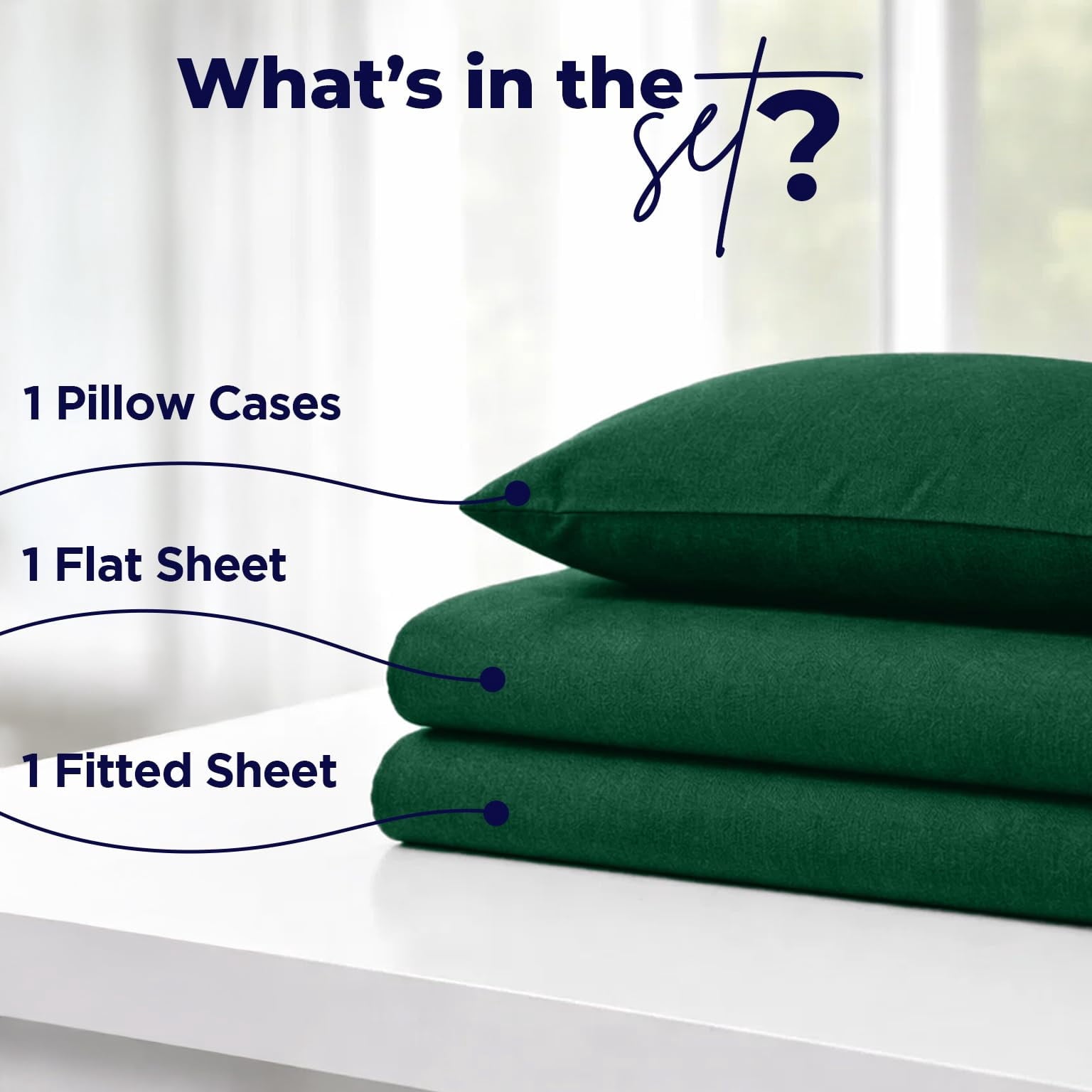 Wrinkle-Resistant Bed Sheet Set Twin 3 Piece Hunter Green Breathable Soft Cotton Jersey Sheets with Deep Pockets, Unisex - Luxury Bed Sheet Set with Deep Pockets Detail