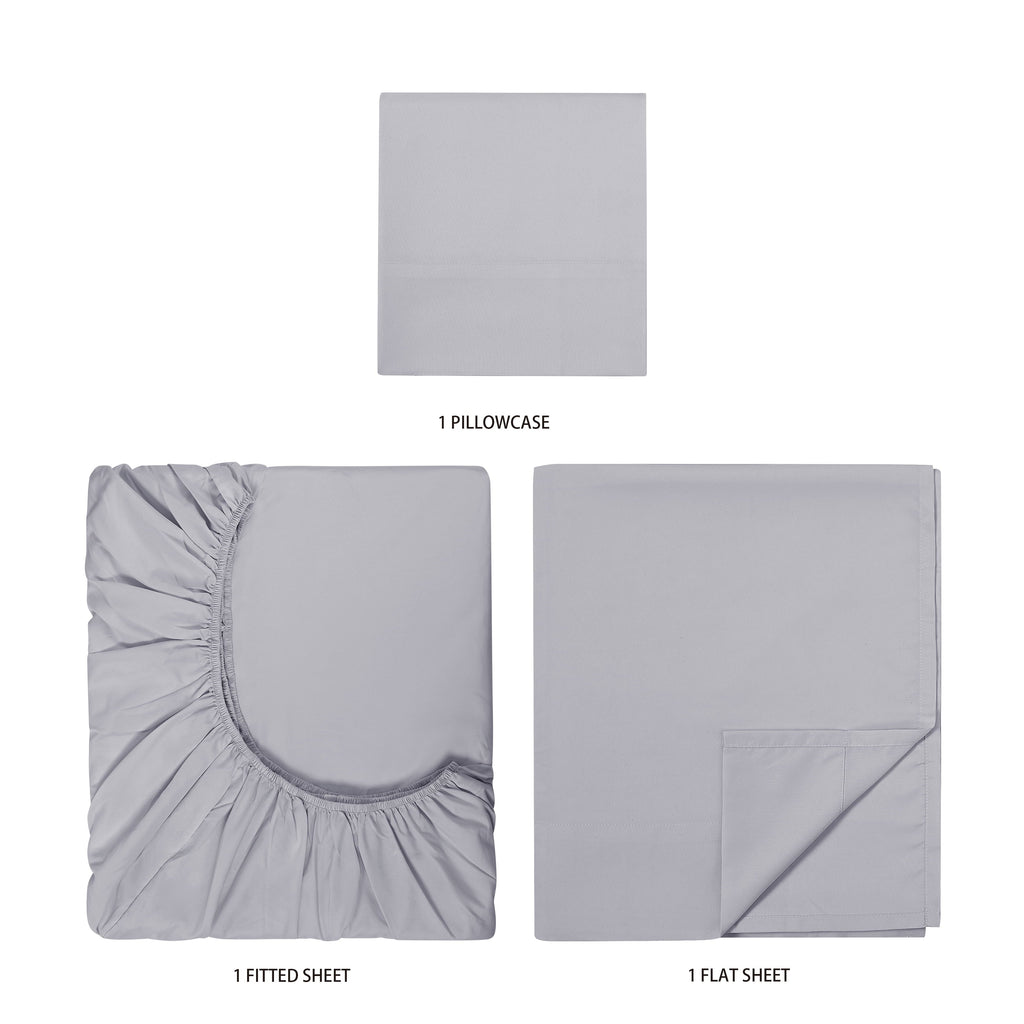Cooling Sateen Kids Soft Microfiber Sheet Set, Gray, Twin, 3 Pieces - Cooling Hotel Quality Bedding Sheets and Pillowcases Detail