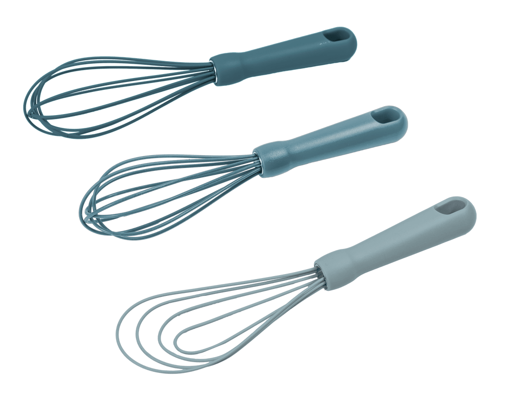 Multi-Functional 3-Piece Silicone Whisk Set, 10.5"/10.4"/9.6" L, Blue Color - Kitchen Gadget Tool for Quick Food Prep Detail