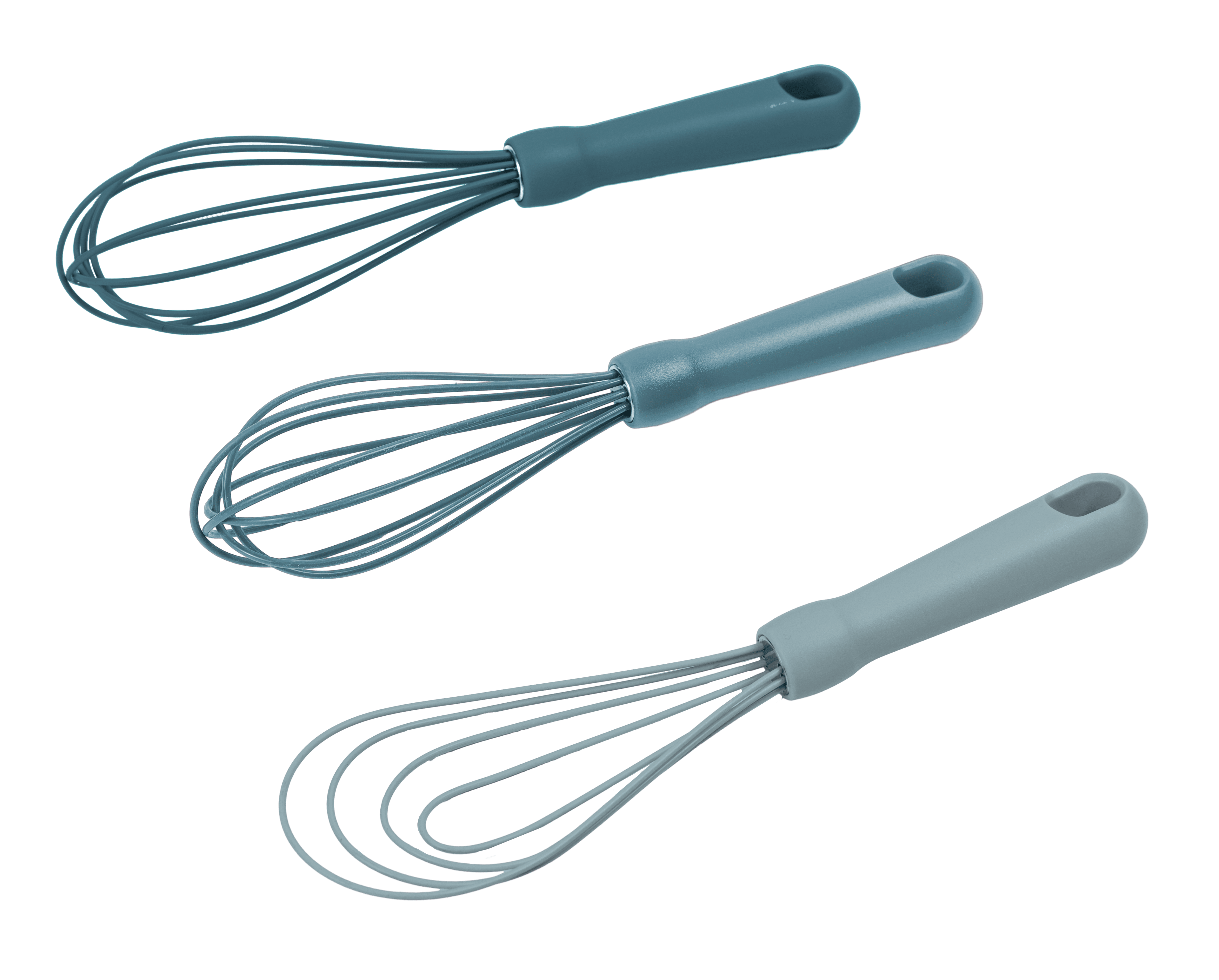 Multi-Functional 3-Piece Silicone Whisk Set, 10.5"/10.4"/9.6" L, Blue Color - Kitchen Gadget Tool for Quick Food Prep Detail