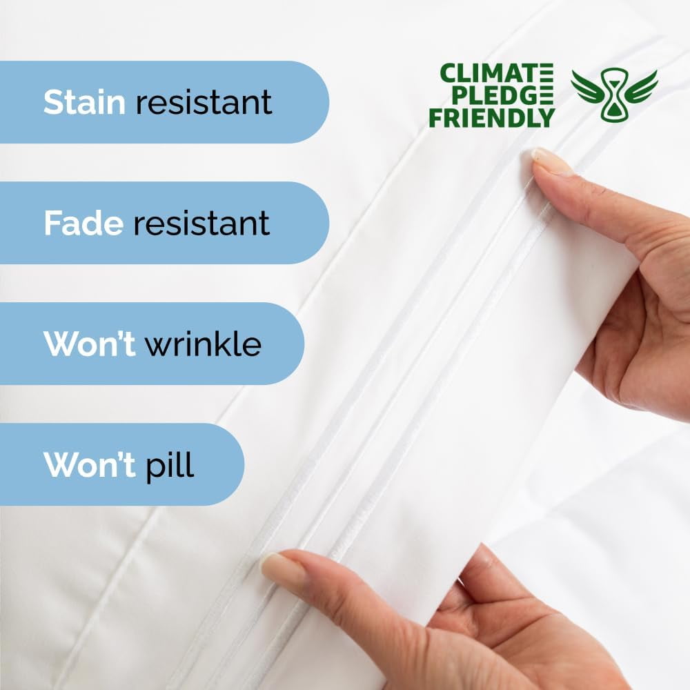 Breathable Luxury 4-Piece Ultra Soft & Comfy Hotel Luxury Sheet Set - Full Size Cooling Bed Sheet Fits 8"-16" Mattresses, White - Breathable Egyptian Cotton Flat & Fitted Sheets Detail