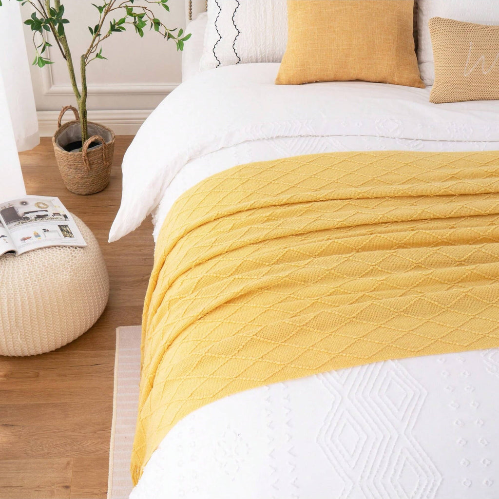 Super Soft Flannel Mustard Throw Blanket for Couch,Gold Yellow Knit Throw with Fringe,Outdoor Throw ,50"x60" - Super Soft Reversible Sherpa Flannel Blanket Detail