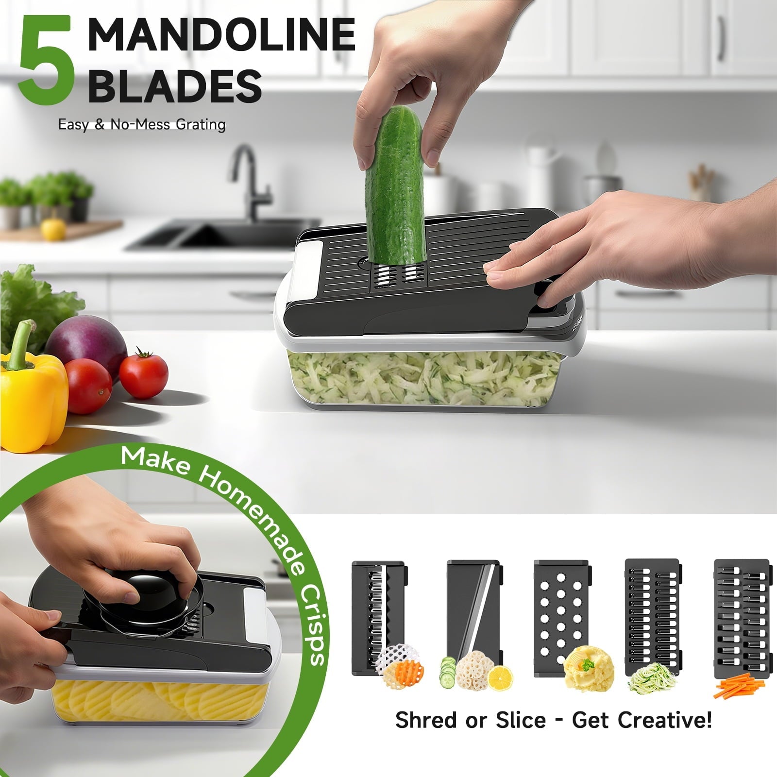 Premium Kitchen Vegetable Chopper Food Slicer, 15 in 1 Multi-Function Food Chopper for Onion, Veggie, Cheese Grater, Vegetable... - Multi-Functional Manual Food Chopper & Slicer Detail