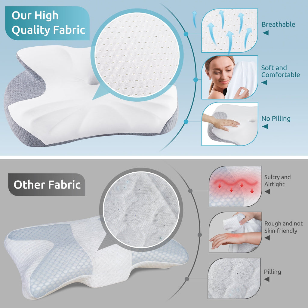 Decorative Plump Cervical Memory Foam Pillow Neck Bed Pillow for Pain Relief Sleeping, Ergonomic Orthopedic for Side Back and Stomach ... - Hotel Quality Plush Sleeping Pillows Detail