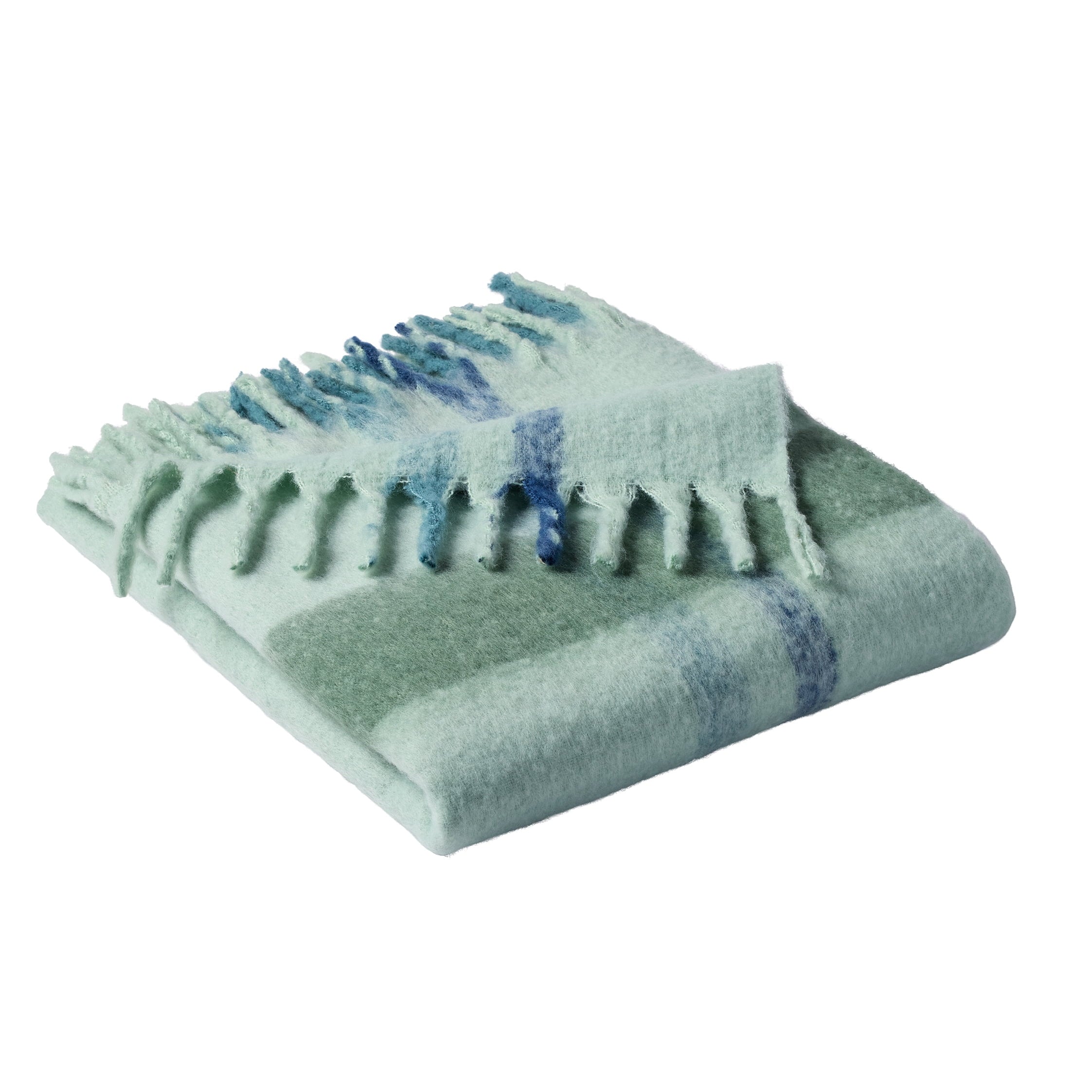 Reversible Sherpa Faux Mohair Cozy Couch Throw Blanket Green Plaid, 50x72" - Luxury Knitted Decorative Throw Blanket with Fringes Detail