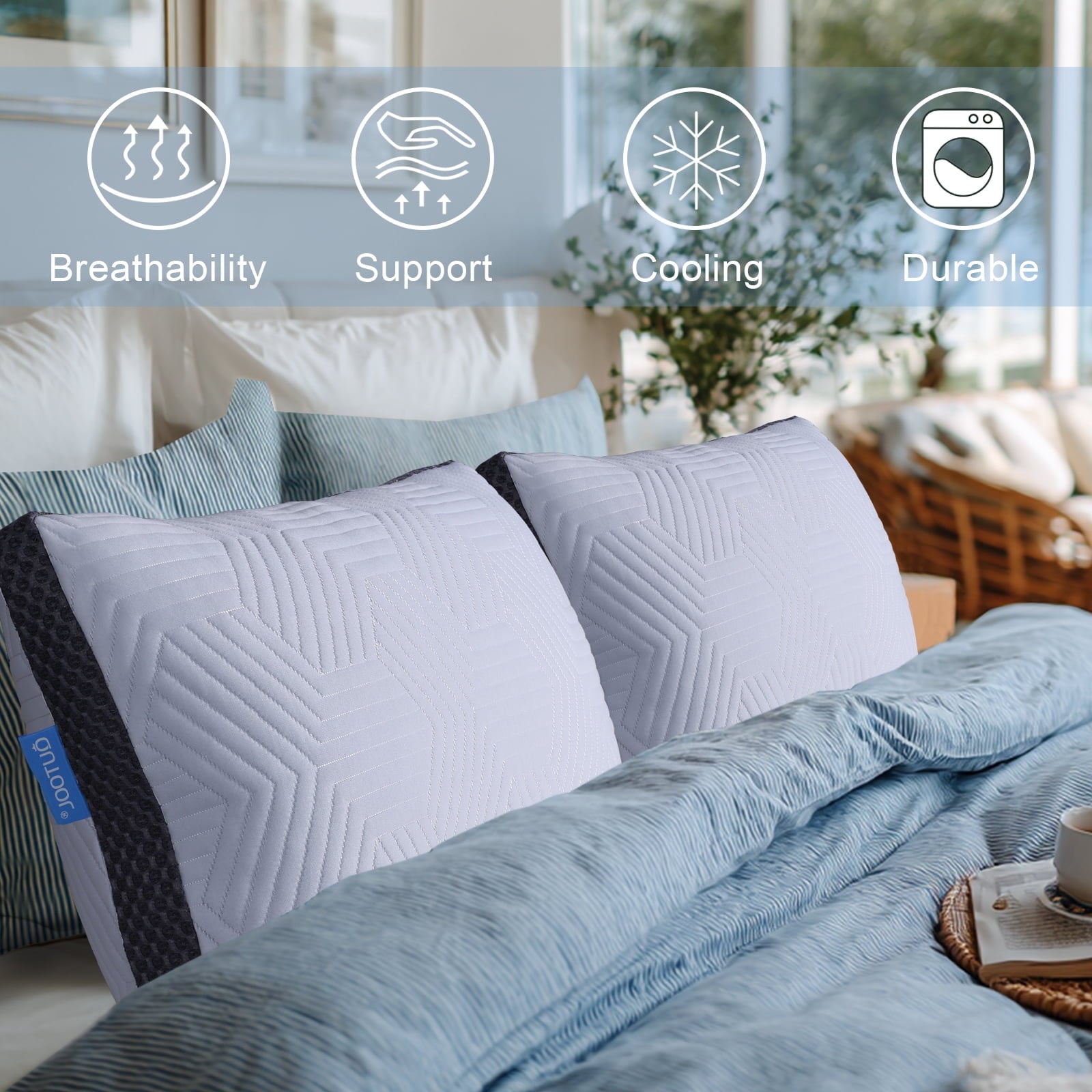 Hotel Collection Soft Bed Pillow, Shredded Memory Foam Pillow, Comfortable Sleeping Pillow, Standard Size, Affordable Everyday Use - Decorative Throw Pillow Cushion for Sofa & Bed Detail