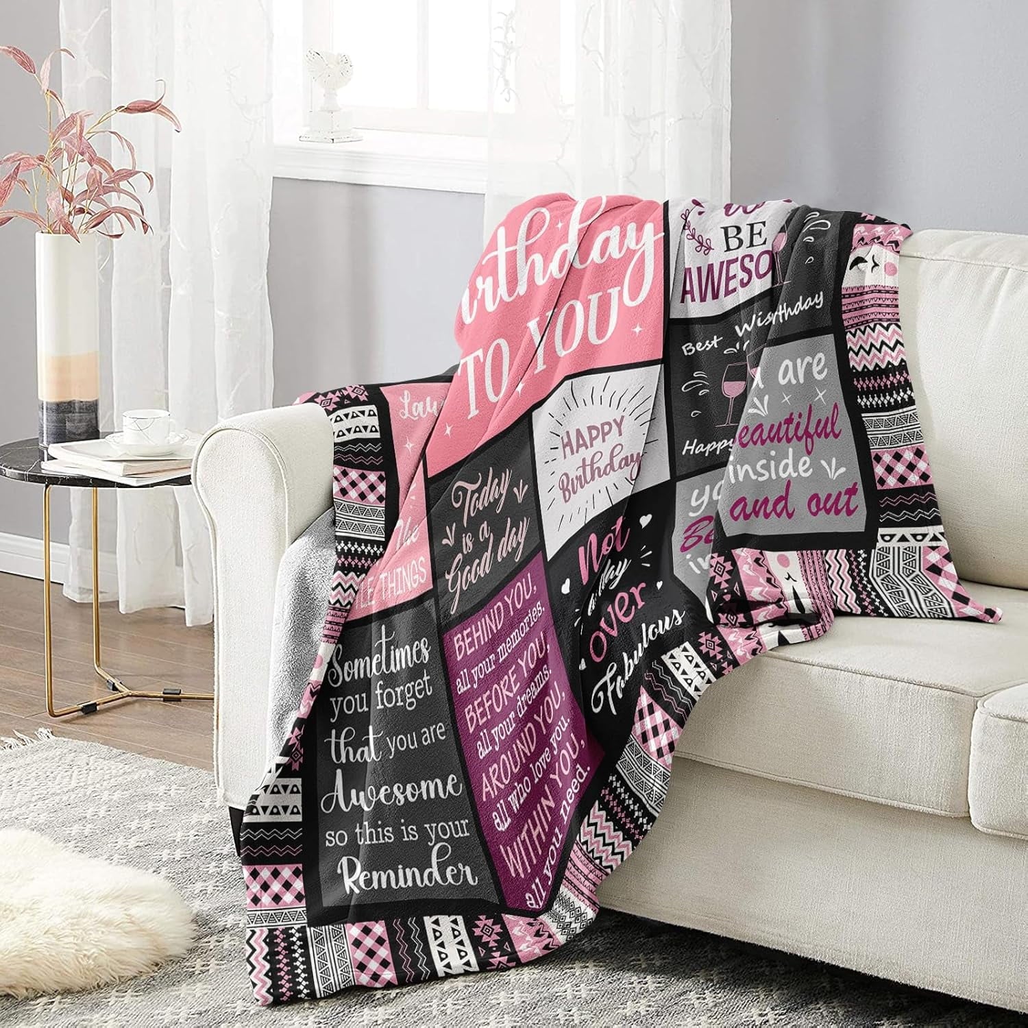 Super Soft Flannel Birthday Gifts for Women Girls Throw Blanket, Happy Birthday Decorations for Women, Gifts for Women Birthday Unique, ... - Lightweight Plush Warm Blanket for All Seasons Detail