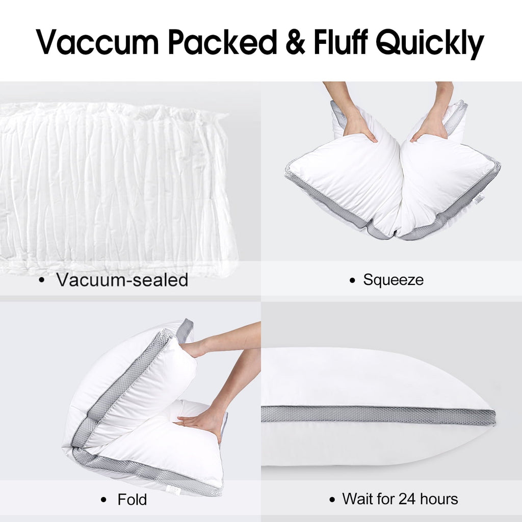Hotel Collection Down Alternative Bed Pillow with Cotton Cover and Gusset, 2 Pack, Queen, 20"x26" - Hotel Quality Plush Sleeping Pillows Detail