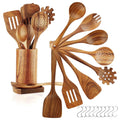 Seamless One-Piece 10Pcs Wooden Spoons for Cooking, Smooth Finish Teak Wooden Utensils for Cooking, Soft Comfort-Grip Wood Spoons for Co... - Ergonomic Kitchen Tongs and Cooking Spoon Utensil - Default Title