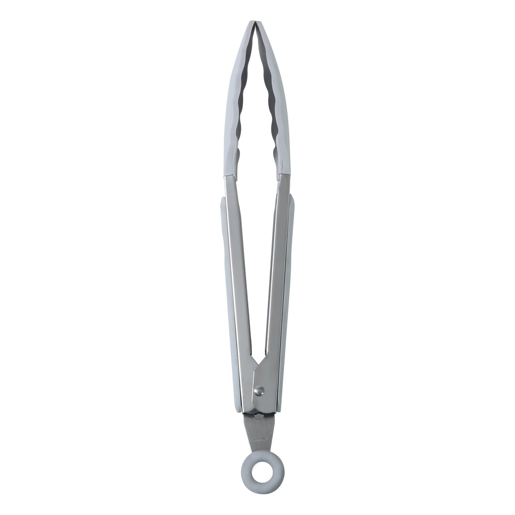 Professional Grade 9" Stainless Steel and Silicone Locking Tongs, Soft Grip Handle, Grey Flannel - High-Precision Culinary Tool for Baking & Cooking Detail