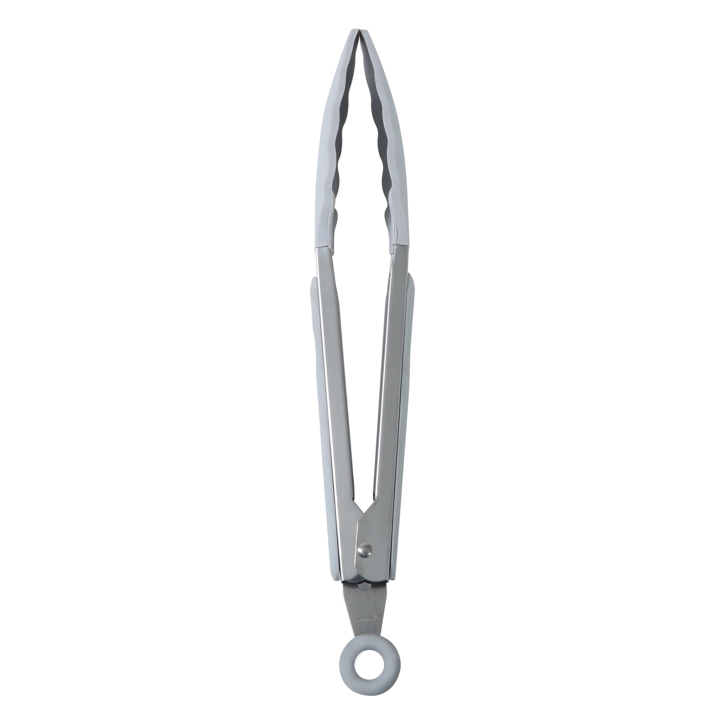 Professional Grade 9" Stainless Steel and Silicone Locking Tongs, Soft Grip Handle, Grey Flannel - High-Precision Culinary Tool for Baking & Cooking Detail