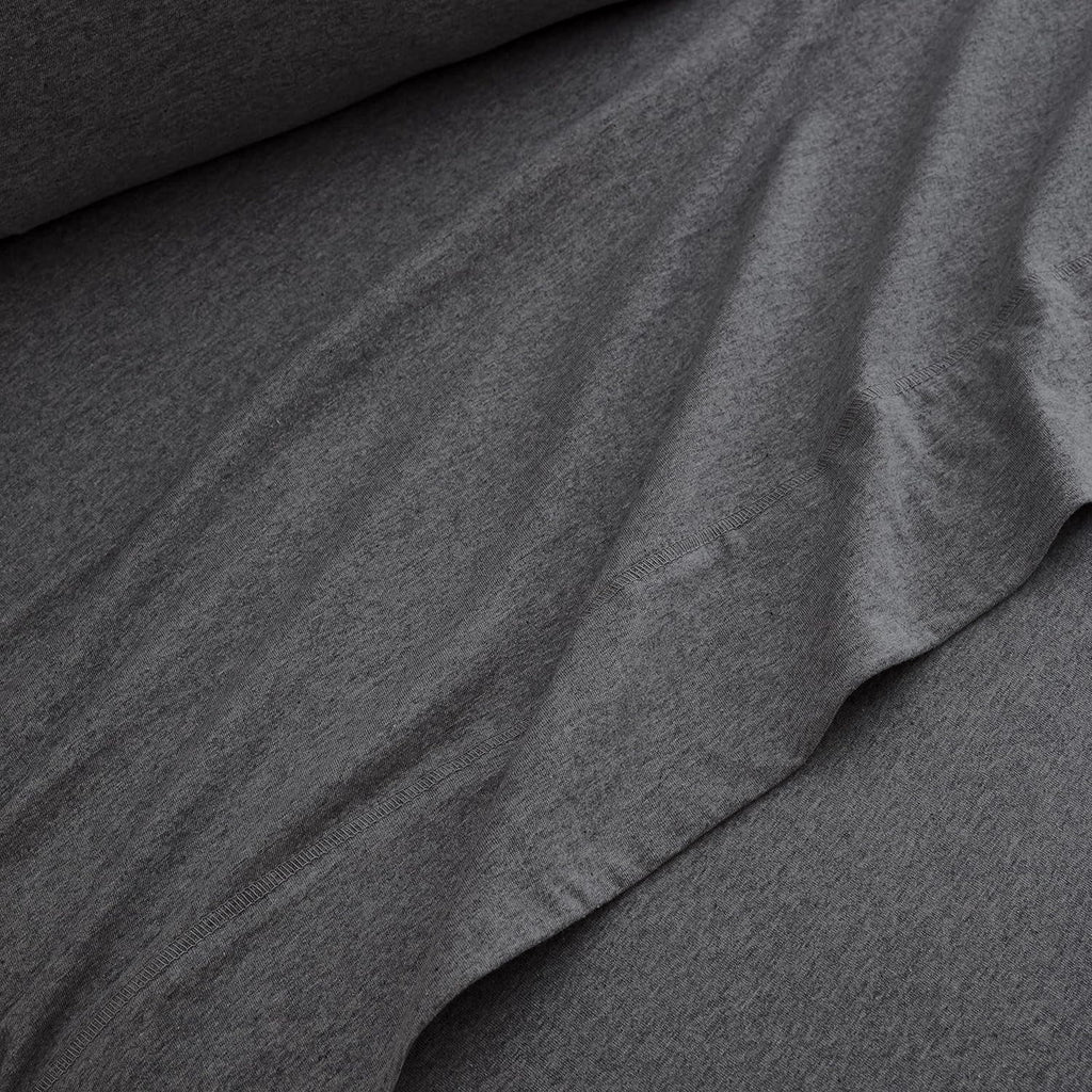 Cooling Sateen Jersey Sheet Set - 4 Pieces Queen Cotton Sheets Set - Stretchable Ultrasoft Luxury Knit Bed Linen (Dark Gray, Queen) - Breathable Egyptian Cotton Flat & Fitted Sheets Detail