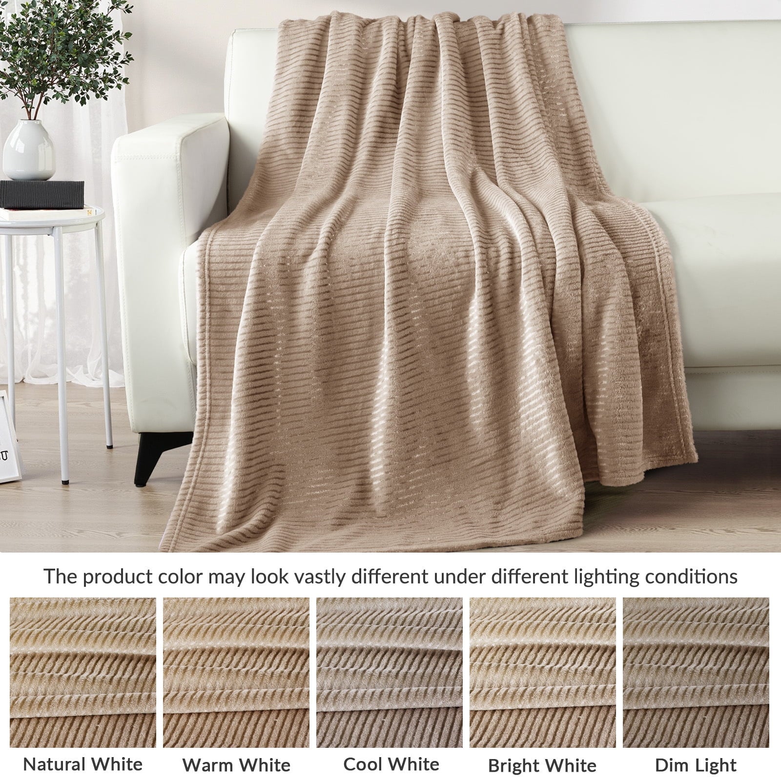 Decorative Knitted Soft Throw Blanket, 50"x60", Camel - Cozy Fleece Throw Blanket for Couch & Bed Detail