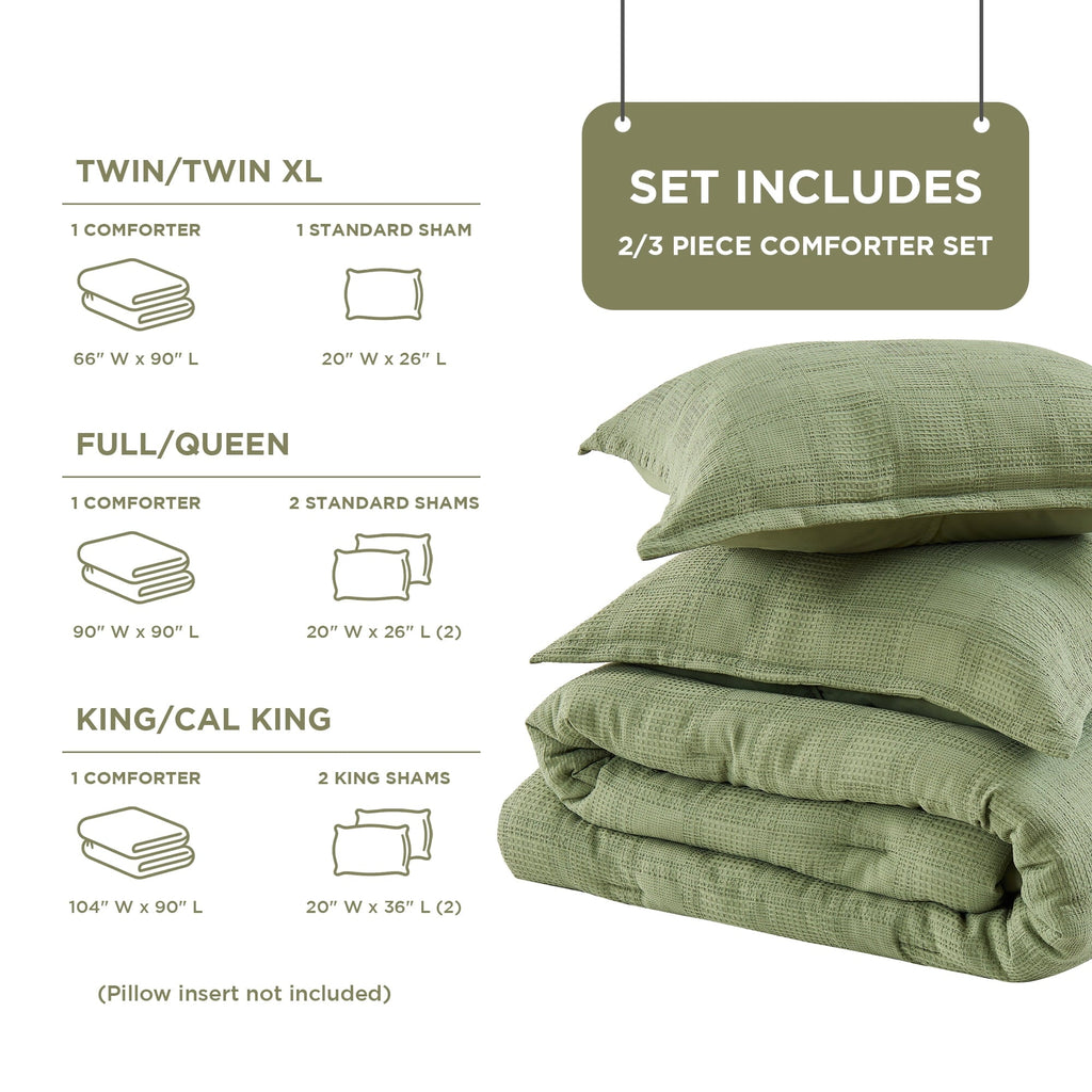 Hypoallergenic Cloud Waffle Weave Comforter Set Full/Queen Size, Lightweight & Breathable Comforter Bet Set for All Season, 3-Piece Textur... - All-Season Down Alternative Comforter Insert Detail
